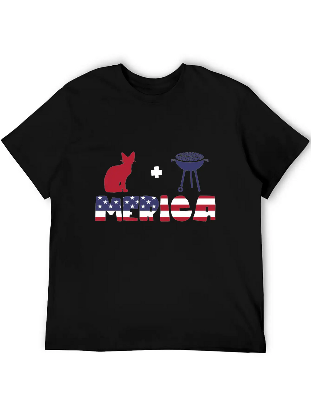 Awesome Cat Plus Barbeque Merica American Flag Essential Cotton Tee For Daily Outfits – Unisex Style