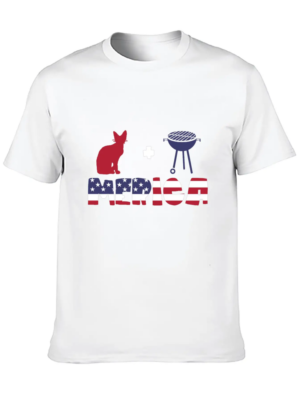 Awesome Cat Plus Barbeque Merica American Flag Essential Cotton Tee For Daily Outfits – Unisex Style