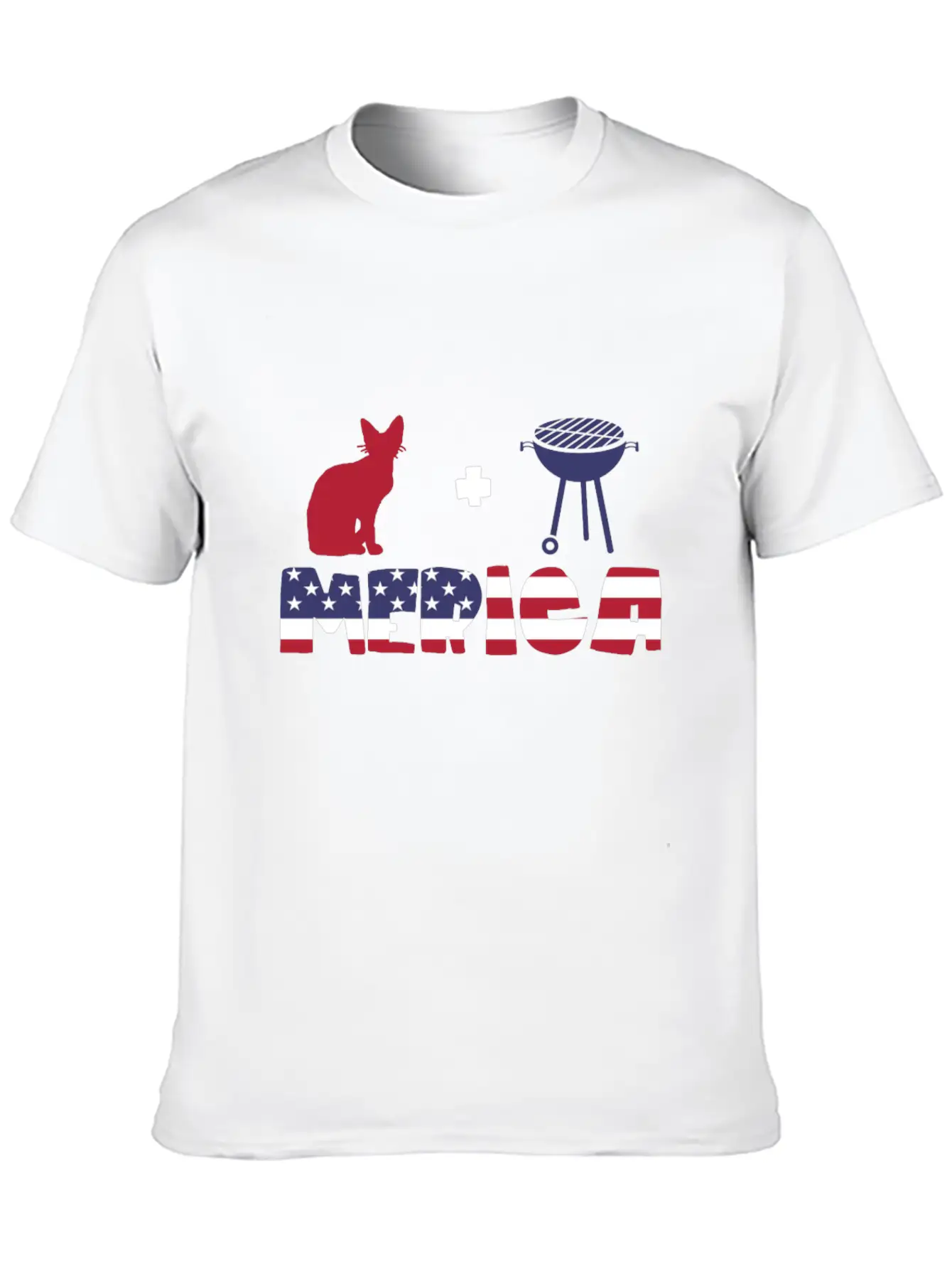 Awesome Cat Plus Barbeque Merica American Flag Essential Cotton Tee For Daily Outfits – Unisex Style