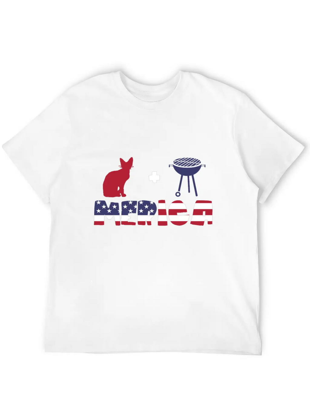 Awesome Cat Plus Barbeque Merica American Flag Essential Cotton Tee For Daily Outfits – Unisex Style