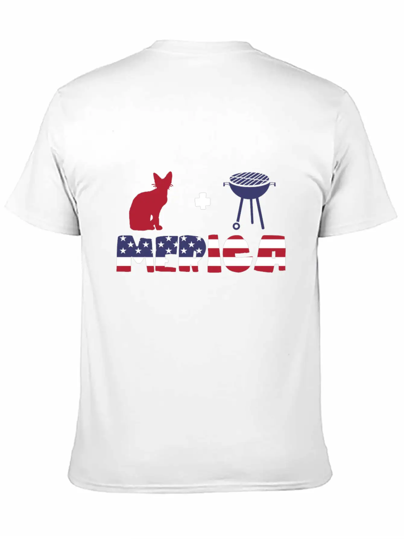 Awesome Cat Plus Barbeque Merica American Flag Essential Cotton Tee For Daily Outfits – Unisex Style