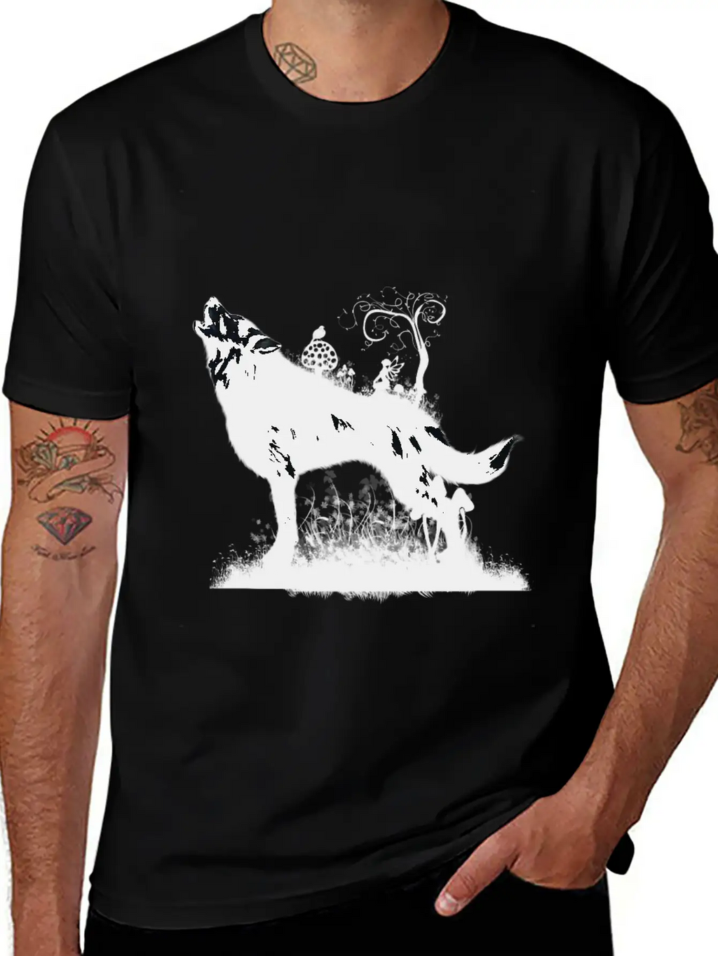 Awesome Wolf With Fairy In The Night Classic Fit Graphic Tee For Daily Comfort – Unisex Cotton Shirt