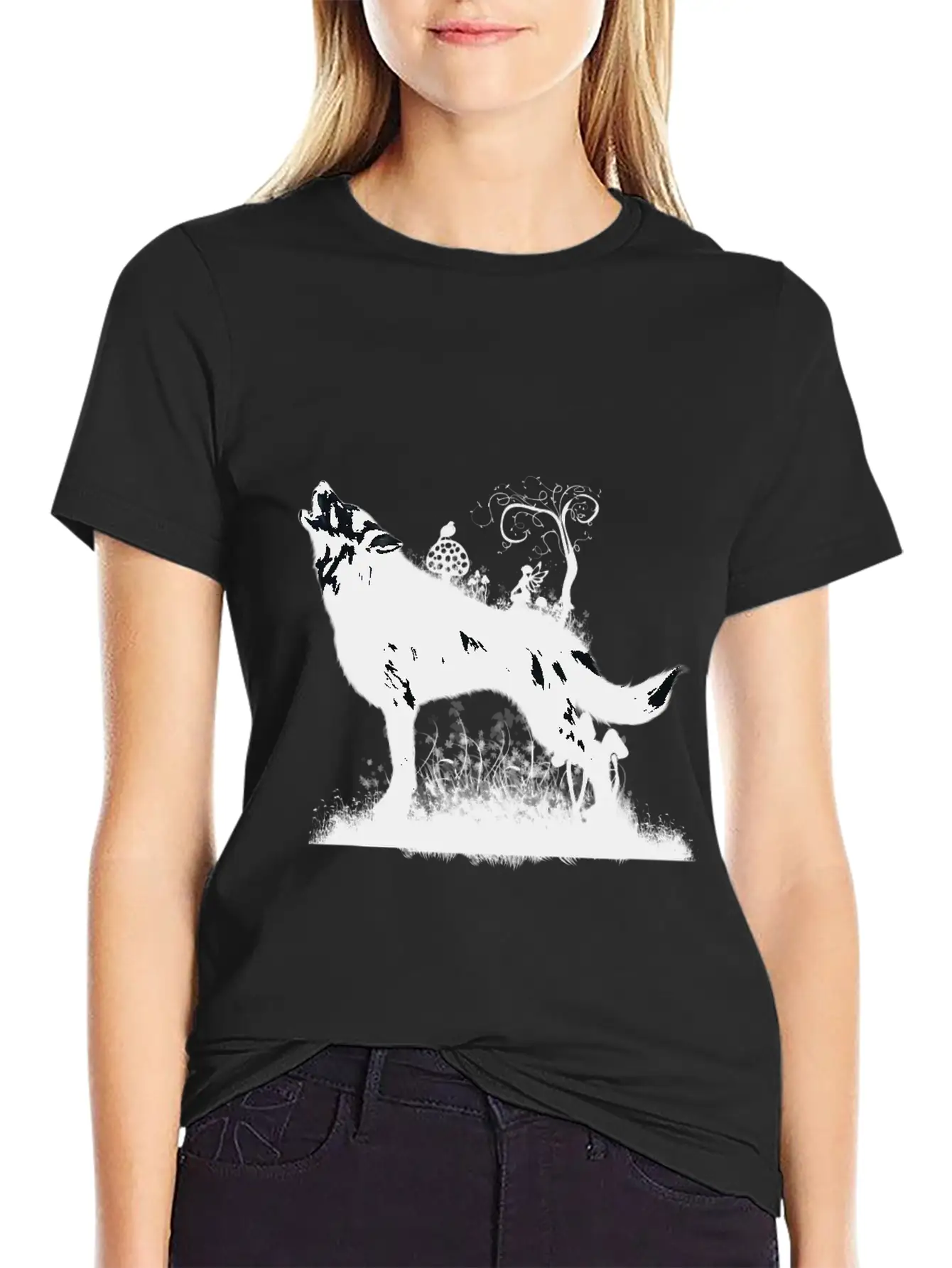 Awesome Wolf With Fairy In The Night Classic Fit Graphic Tee For Daily Comfort – Unisex Cotton Shirt