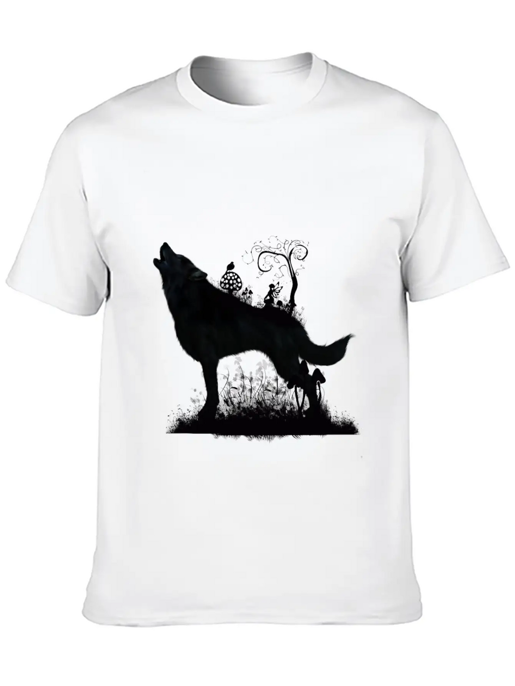 Awesome Wolf With Fairy In The Night Classic Fit Graphic Tee For Daily Comfort – Unisex Cotton Shirt