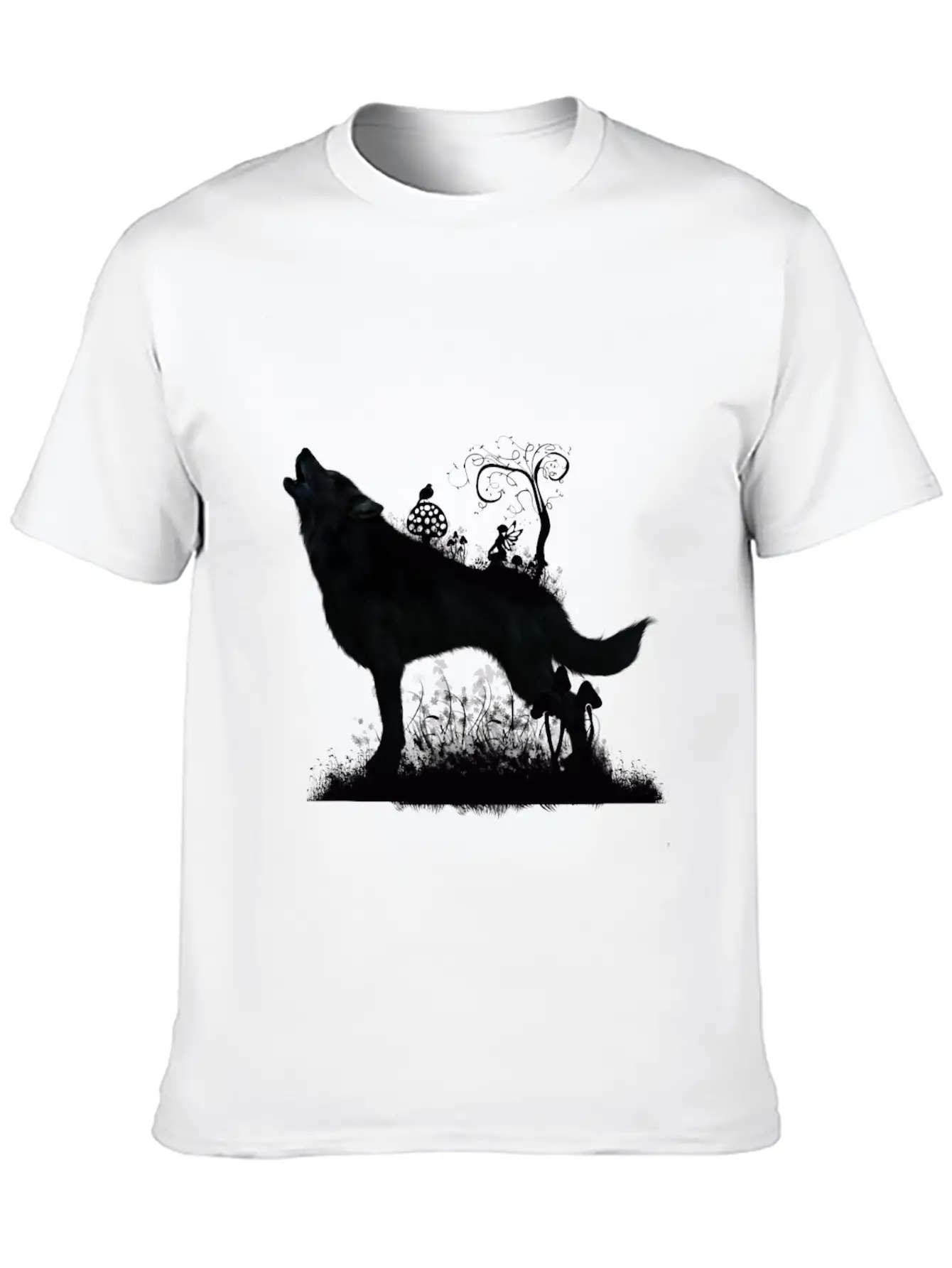 Awesome Wolf With Fairy In The Night Classic Fit Graphic Tee For Daily Comfort – Unisex Cotton Shirt
