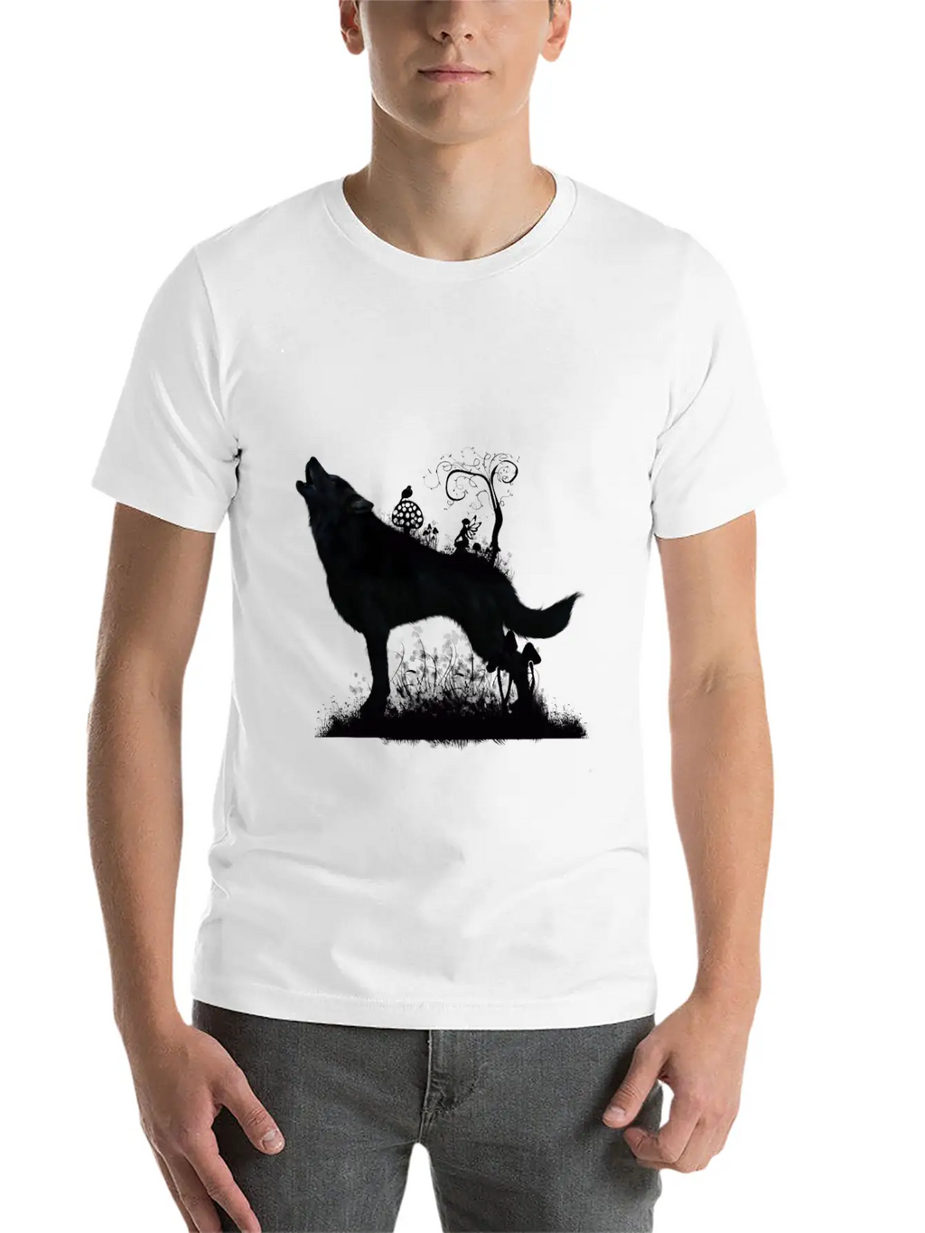 Awesome Wolf With Fairy In The Night Classic Fit Graphic Tee For Daily Comfort – Unisex Cotton Shirt