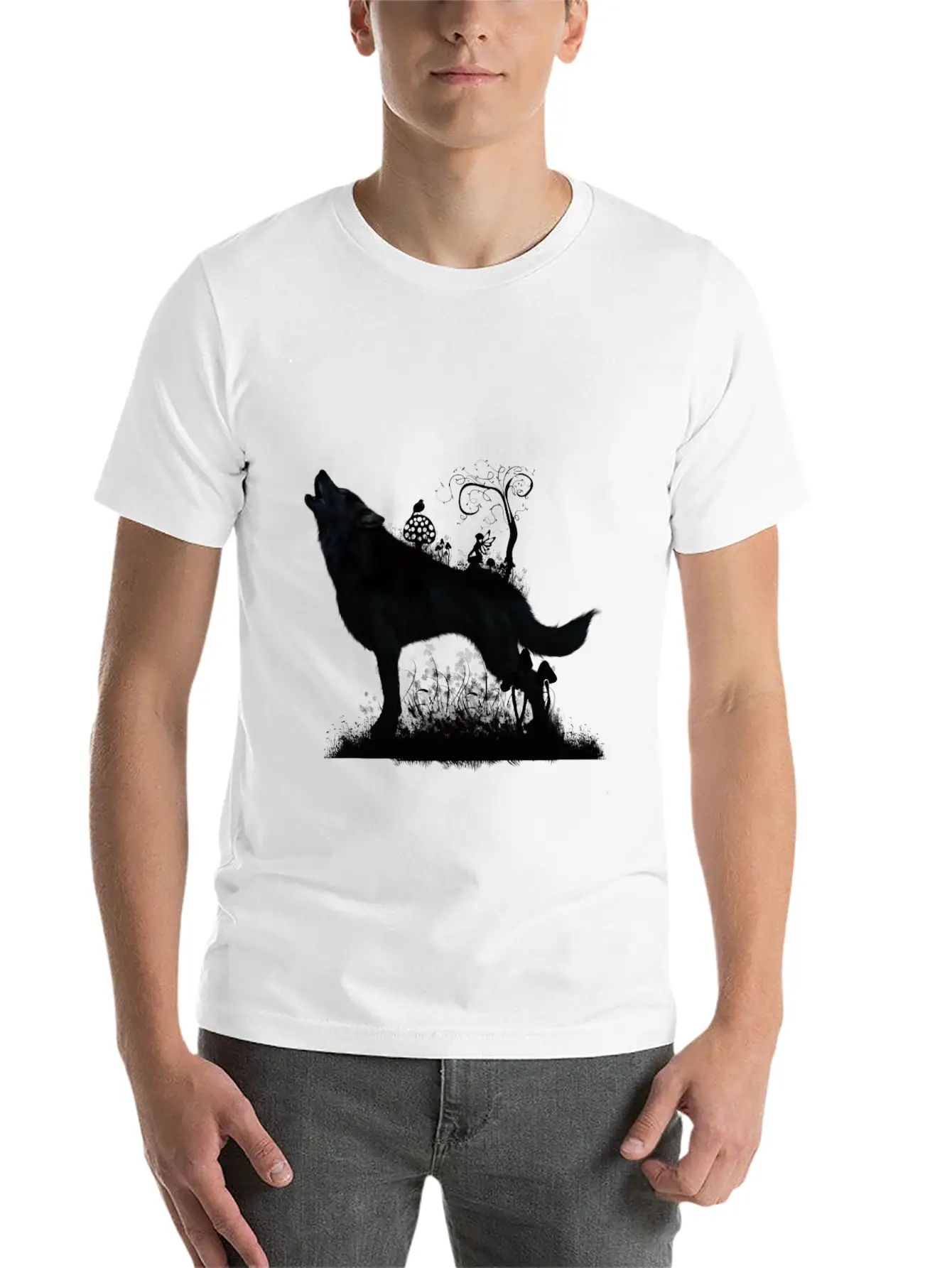 Awesome Wolf With Fairy In The Night Classic Fit Graphic Tee For Daily Comfort – Unisex Cotton Shirt