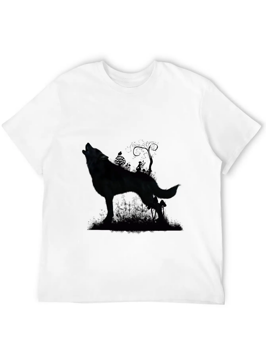 Awesome Wolf With Fairy In The Night Classic Fit Graphic Tee For Daily Comfort – Unisex Cotton Shirt
