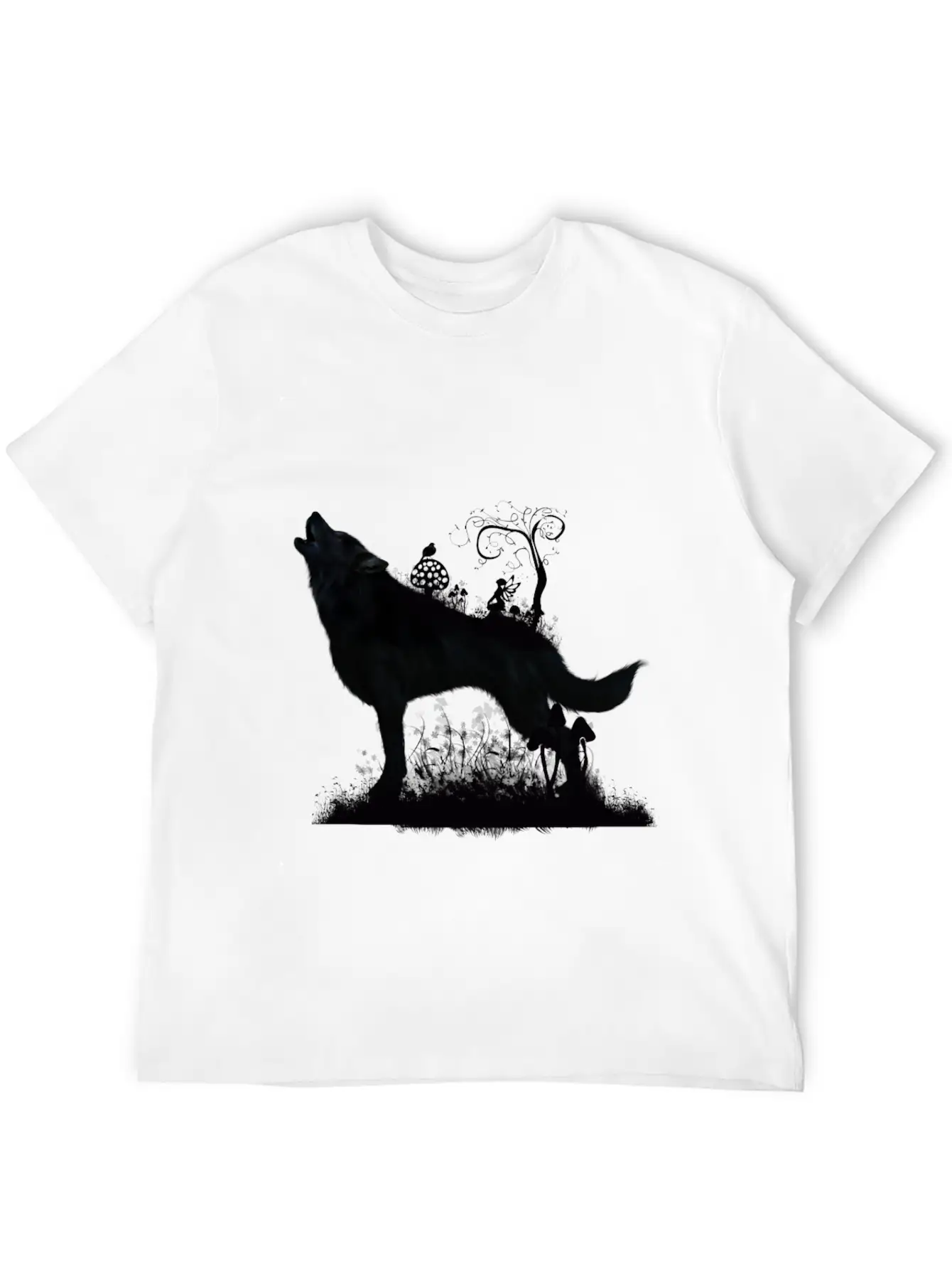 Awesome Wolf With Fairy In The Night Classic Fit Graphic Tee For Daily Comfort – Unisex Cotton Shirt