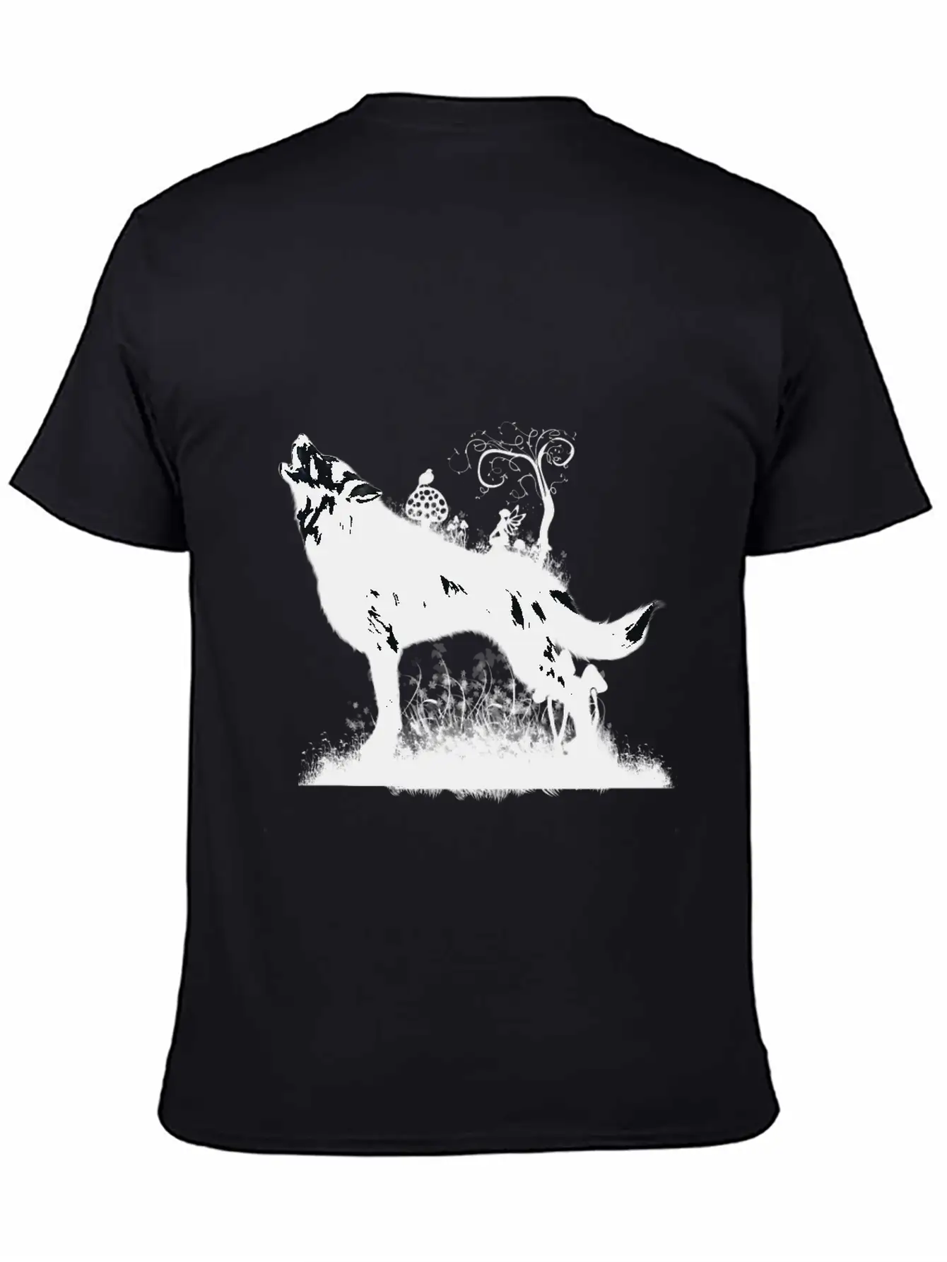 Awesome Wolf With Fairy In The Night Classic Fit Graphic Tee For Daily Comfort – Unisex Cotton Shirt