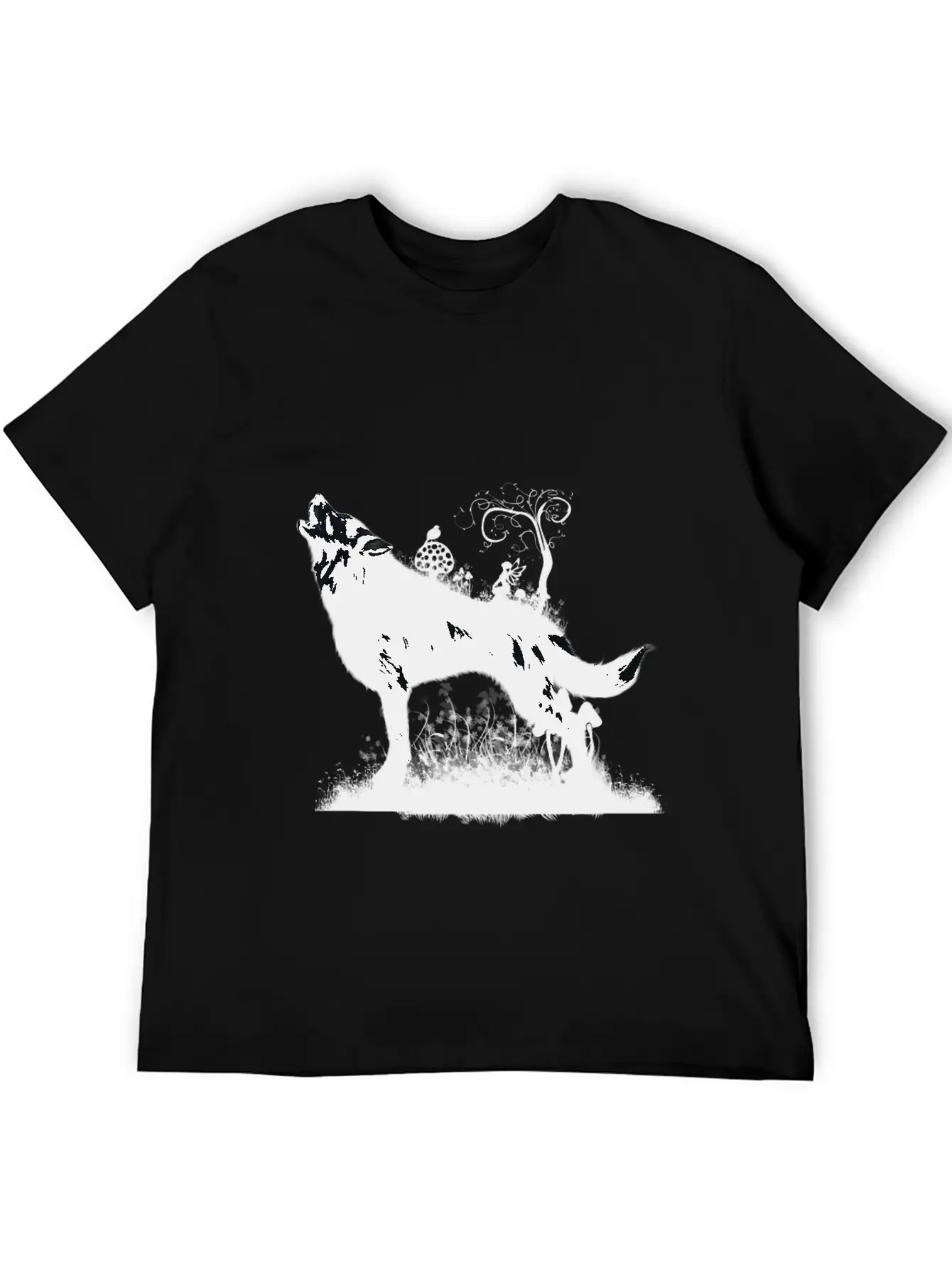 Awesome Wolf With Fairy In The Night Classic Fit Graphic Tee For Daily Comfort – Unisex Cotton Shirt