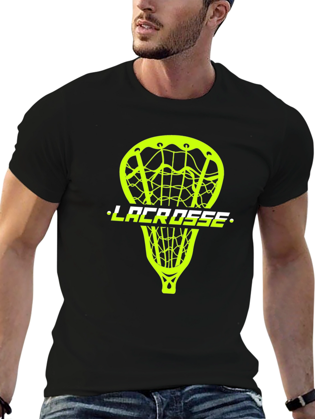 Lacrosse Stick Graphic Tee - Black Cotton T-Shirt
