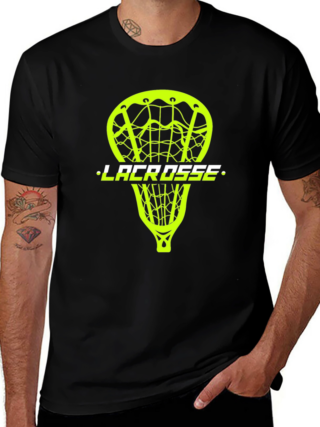 Lacrosse Stick Graphic Tee - Black Cotton T-Shirt