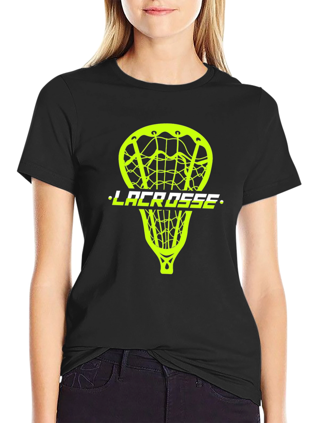 Lacrosse Stick Graphic Tee - Black Cotton T-Shirt