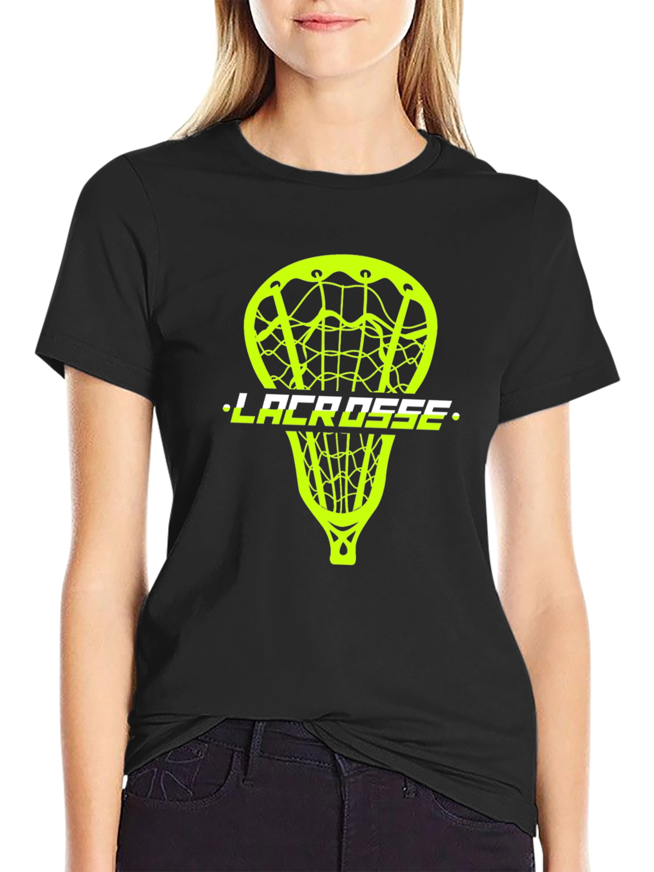 Lacrosse Stick Graphic Tee - Black Cotton T-Shirt