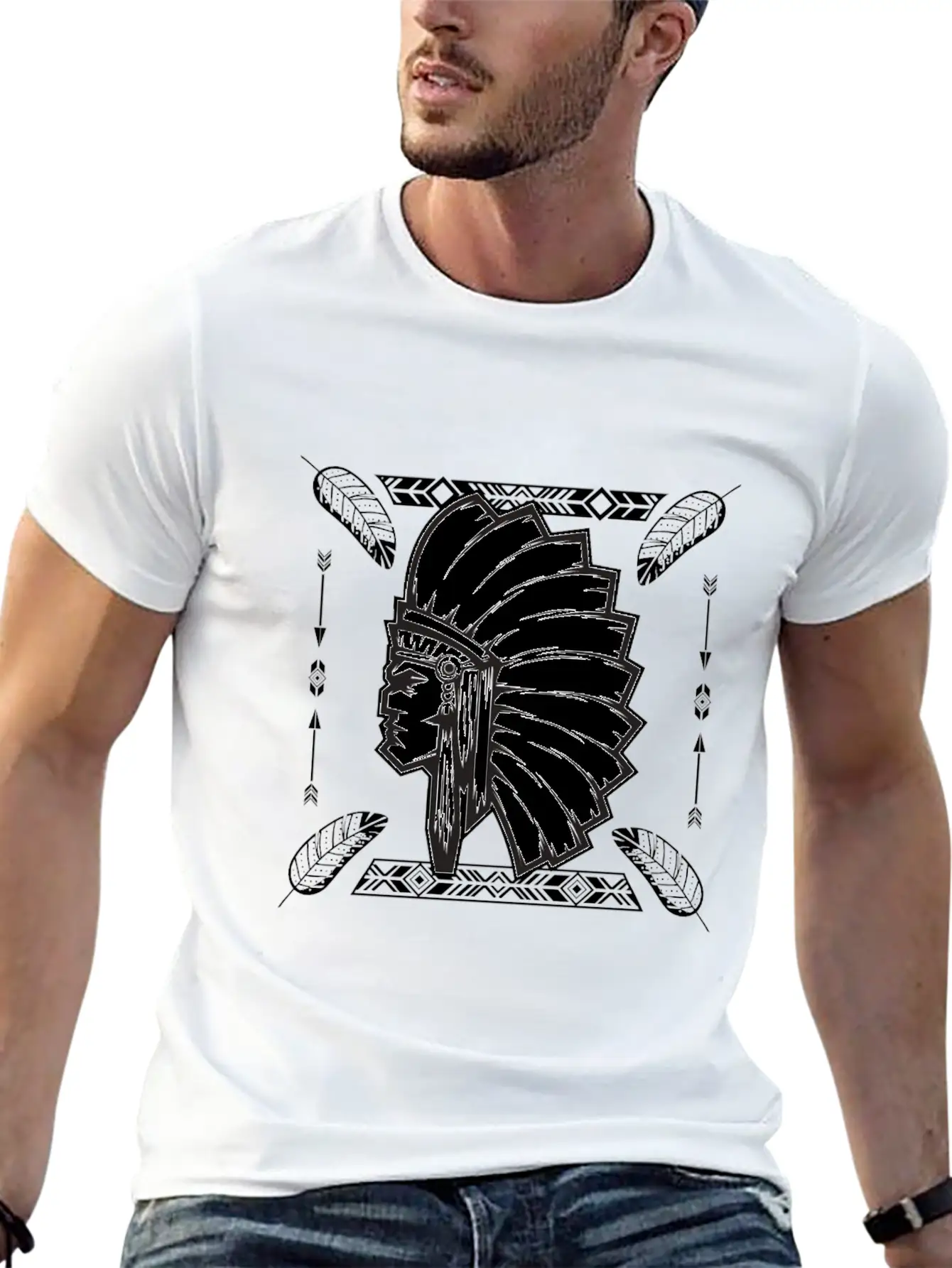 Aztec Old Man Warrior Maya Inca Native Unisex Short Sleeve Soft Cotton T-Shirt – Casual Everyday Wear