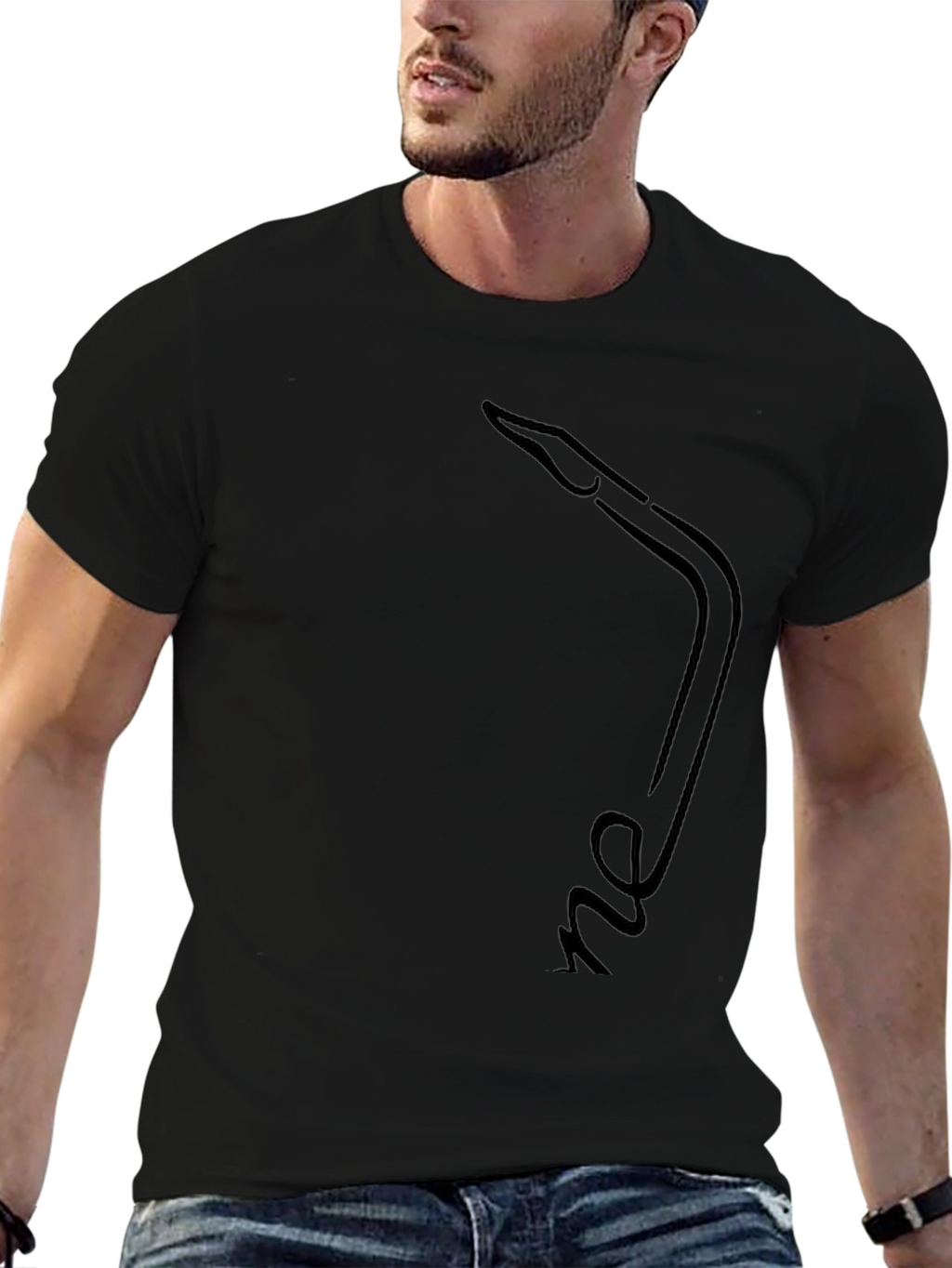 Black T-Shirt with Saxophone Design