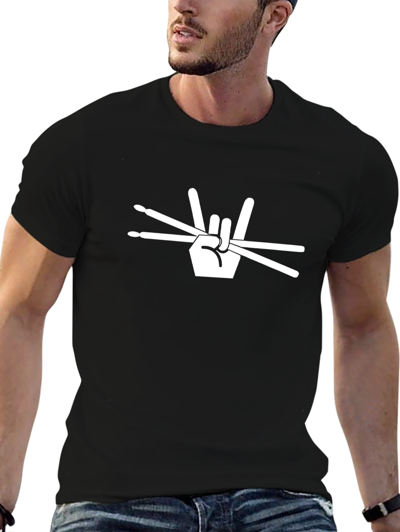 Rock On Drummer T-Shirt - Black