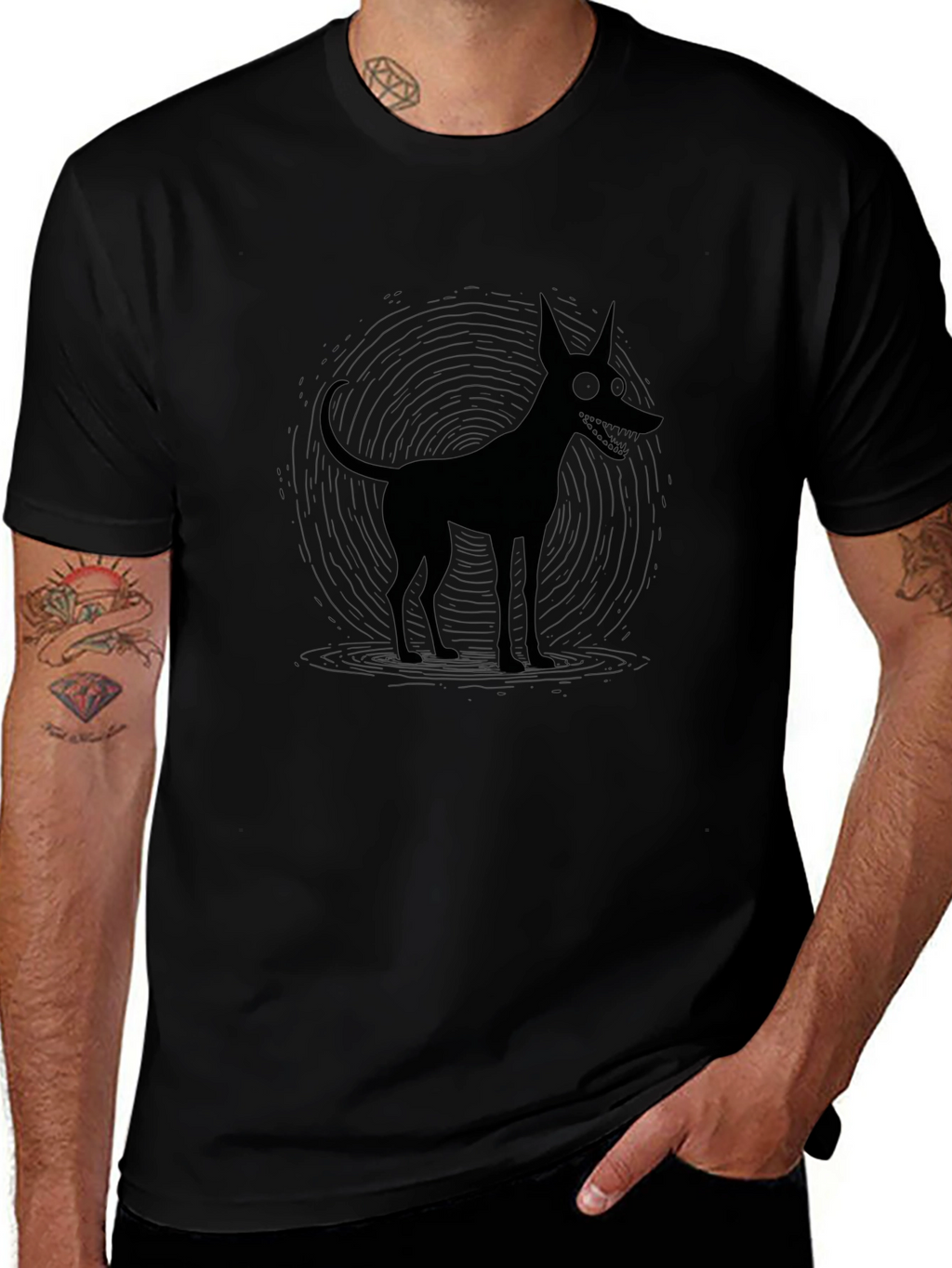 Creepy Cartoon Dog Black Graphic Tee