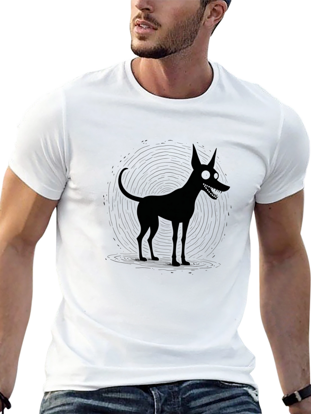 Creepy Cartoon Dog Black Graphic Tee
