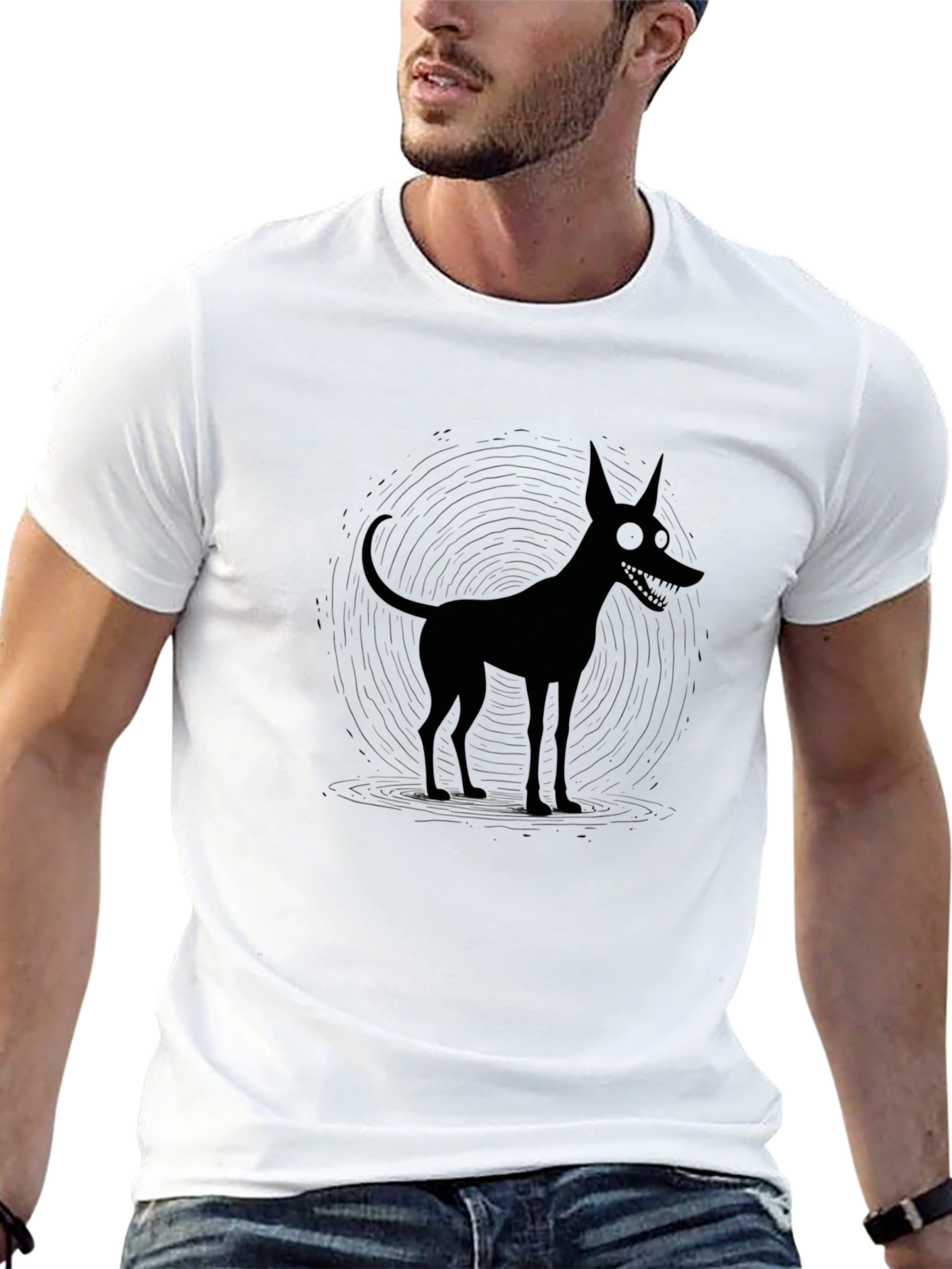 Creepy Cartoon Dog Black Graphic Tee