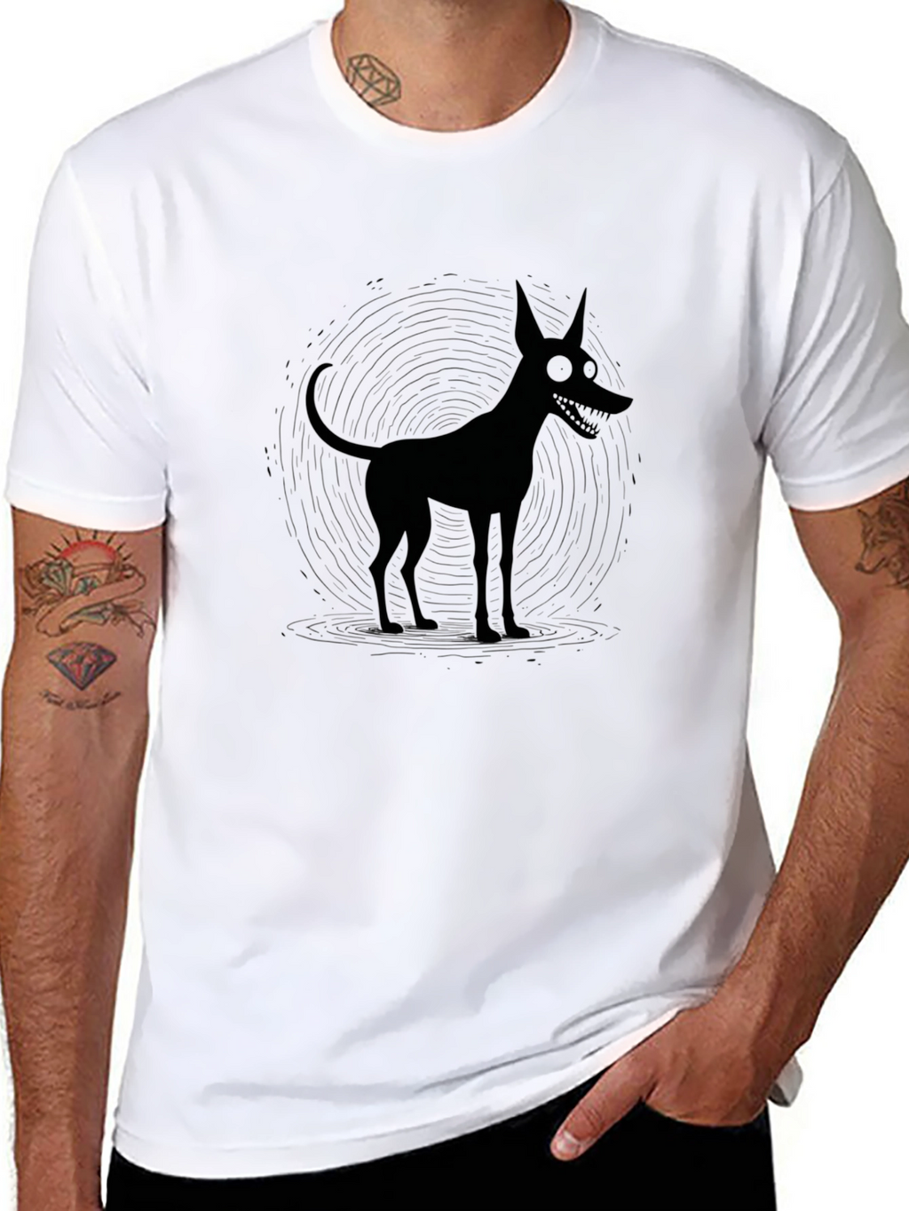 Creepy Cartoon Dog Black Graphic Tee
