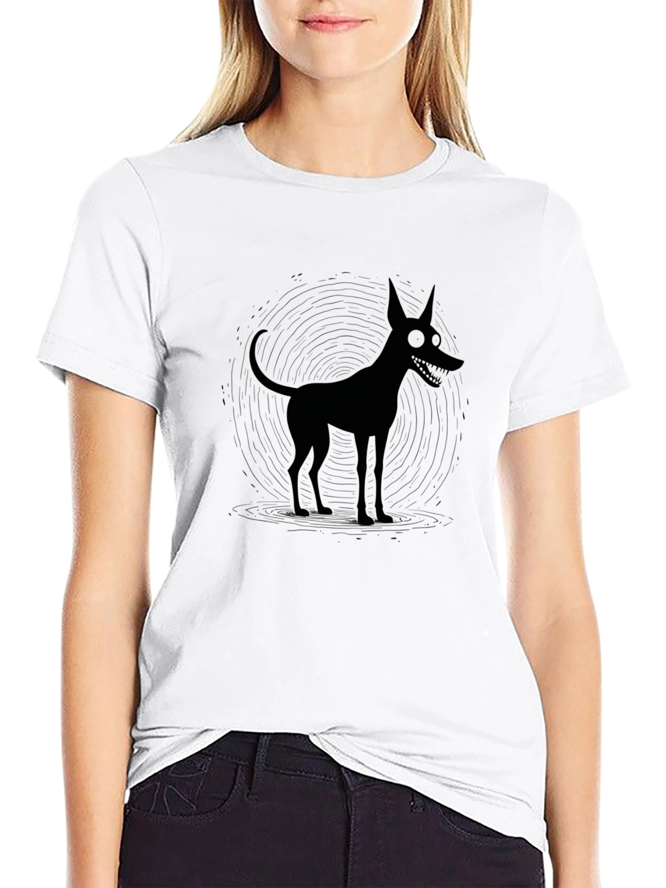 Creepy Cartoon Dog Black Graphic Tee