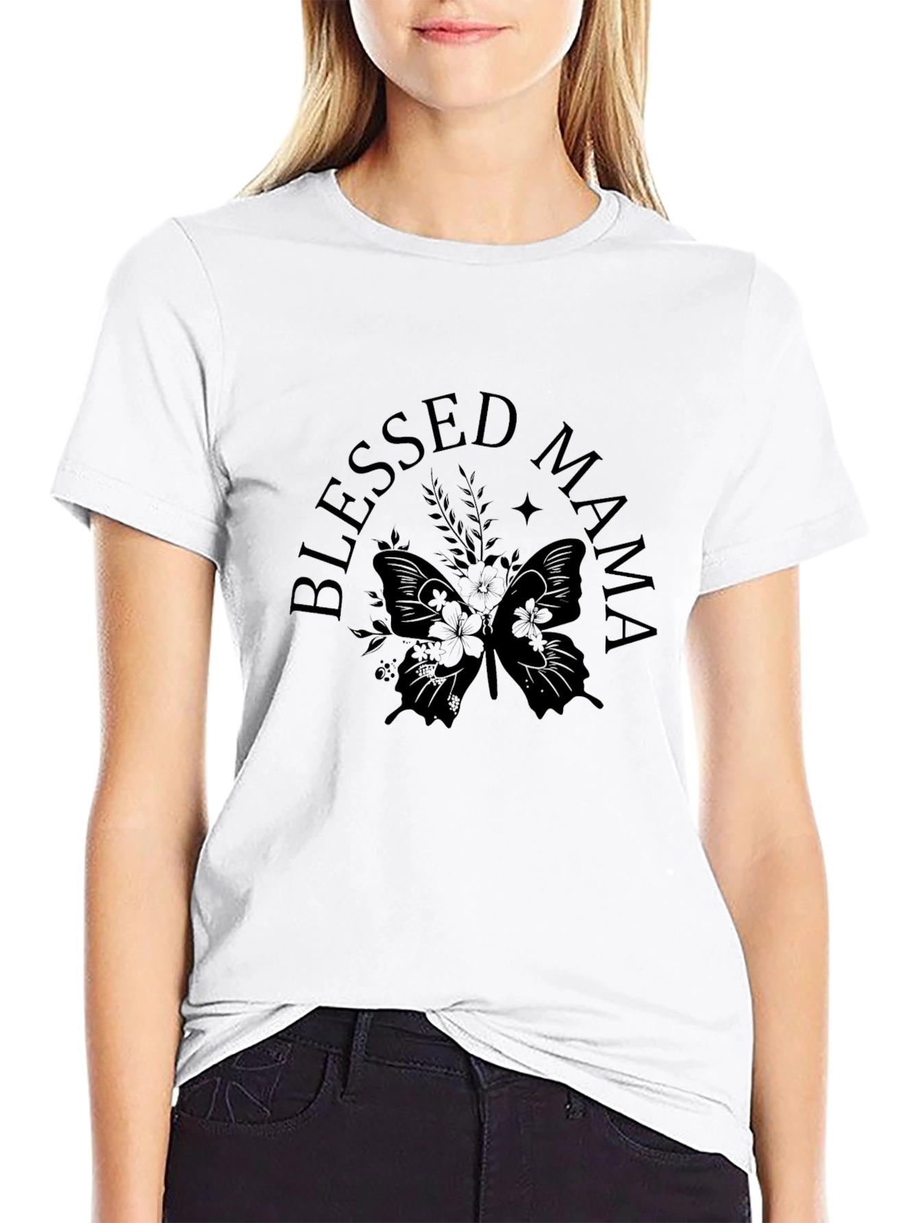 Blessed Mama Butterfly Graphic Tee - Black Unisex T-Shirt