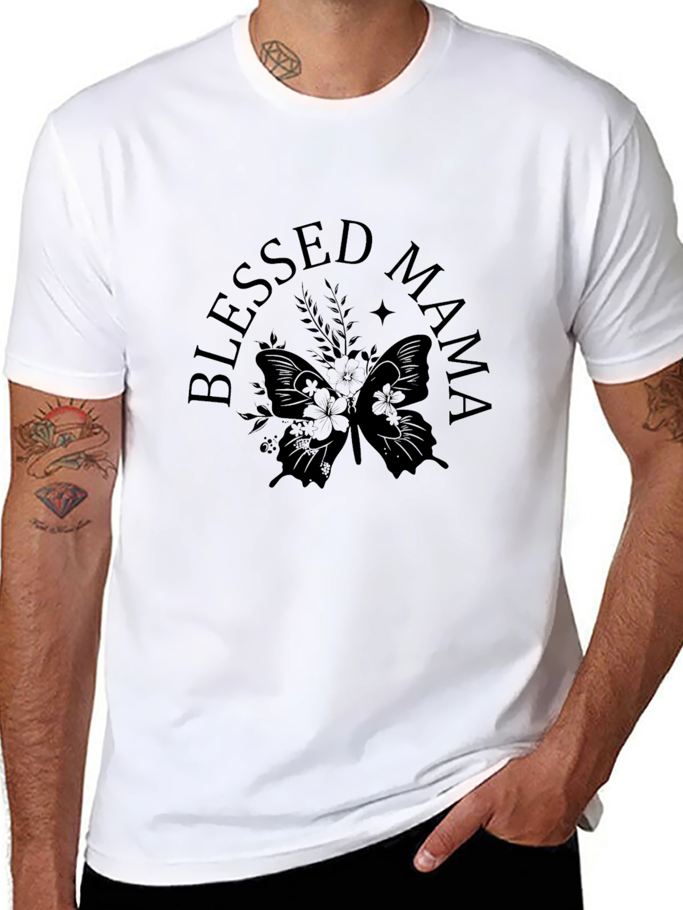 Blessed Mama Butterfly Graphic Tee - Black Unisex T-Shirt
