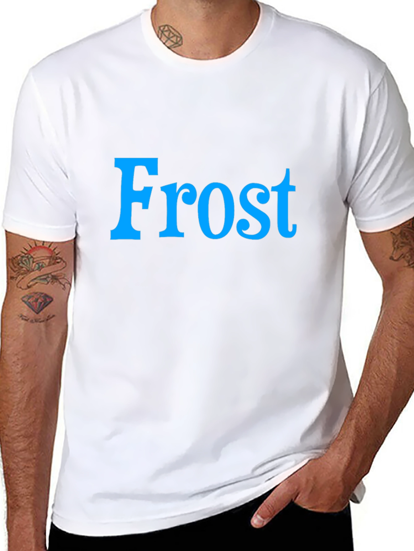 Frost Graphic Tee - Cool Blue Text on Black Shirt