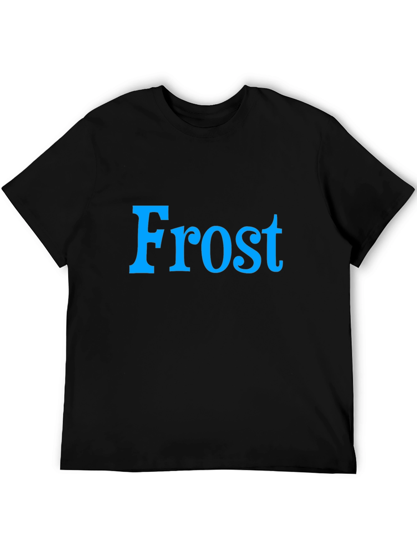 Frost Graphic Tee - Cool Blue Text on Black Shirt
