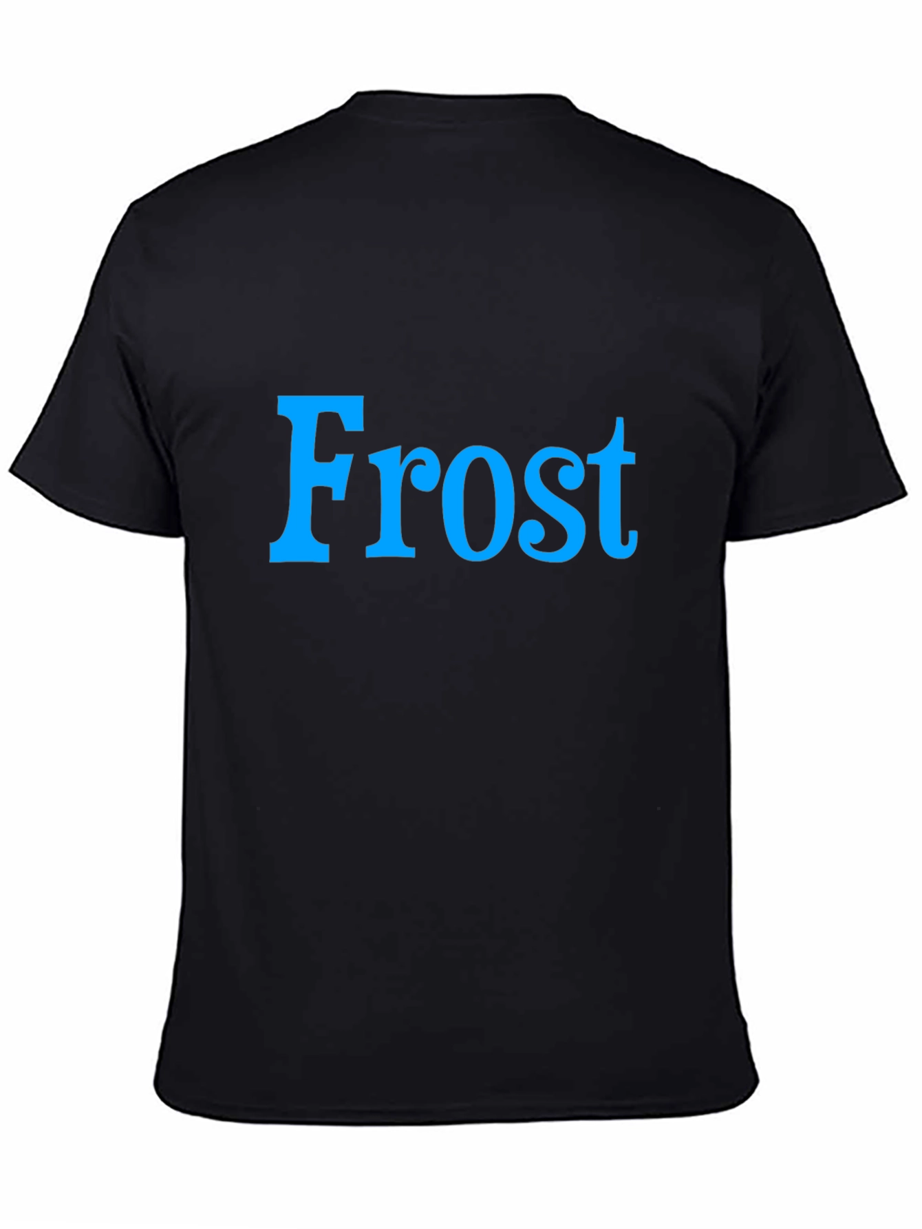 Frost Graphic Tee - Cool Blue Text on Black Shirt