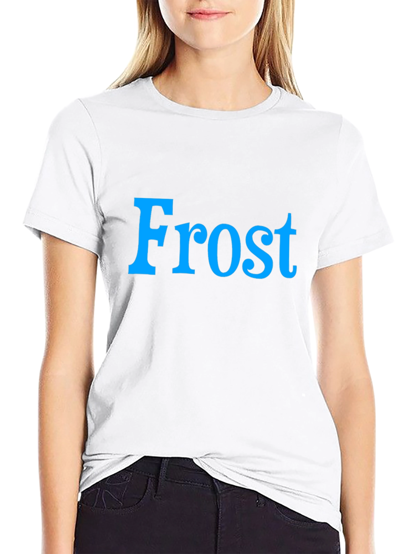 Frost Graphic Tee - Cool Blue Text on Black Shirt