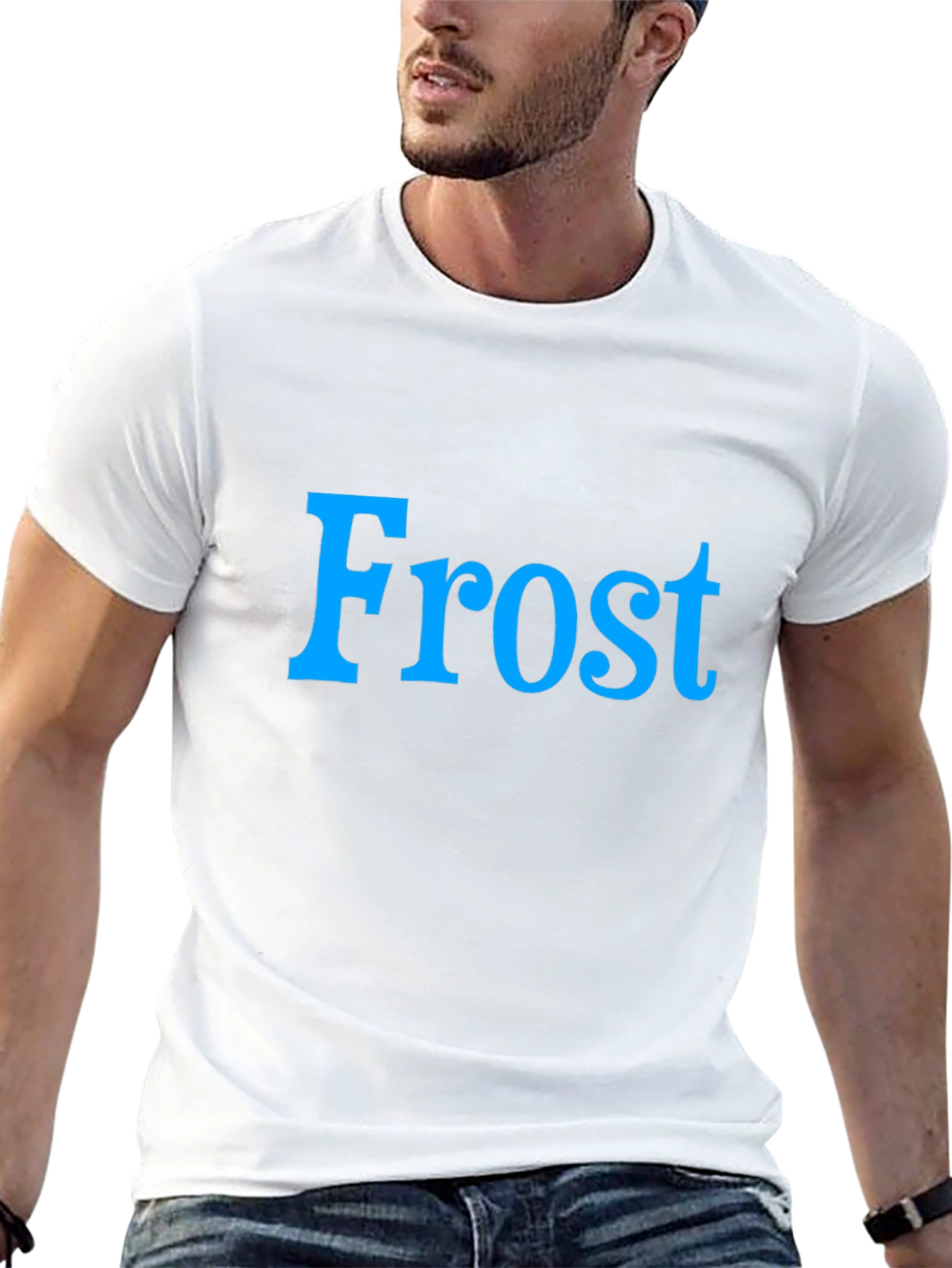 Frost Graphic Tee - Cool Blue Text on Black Shirt