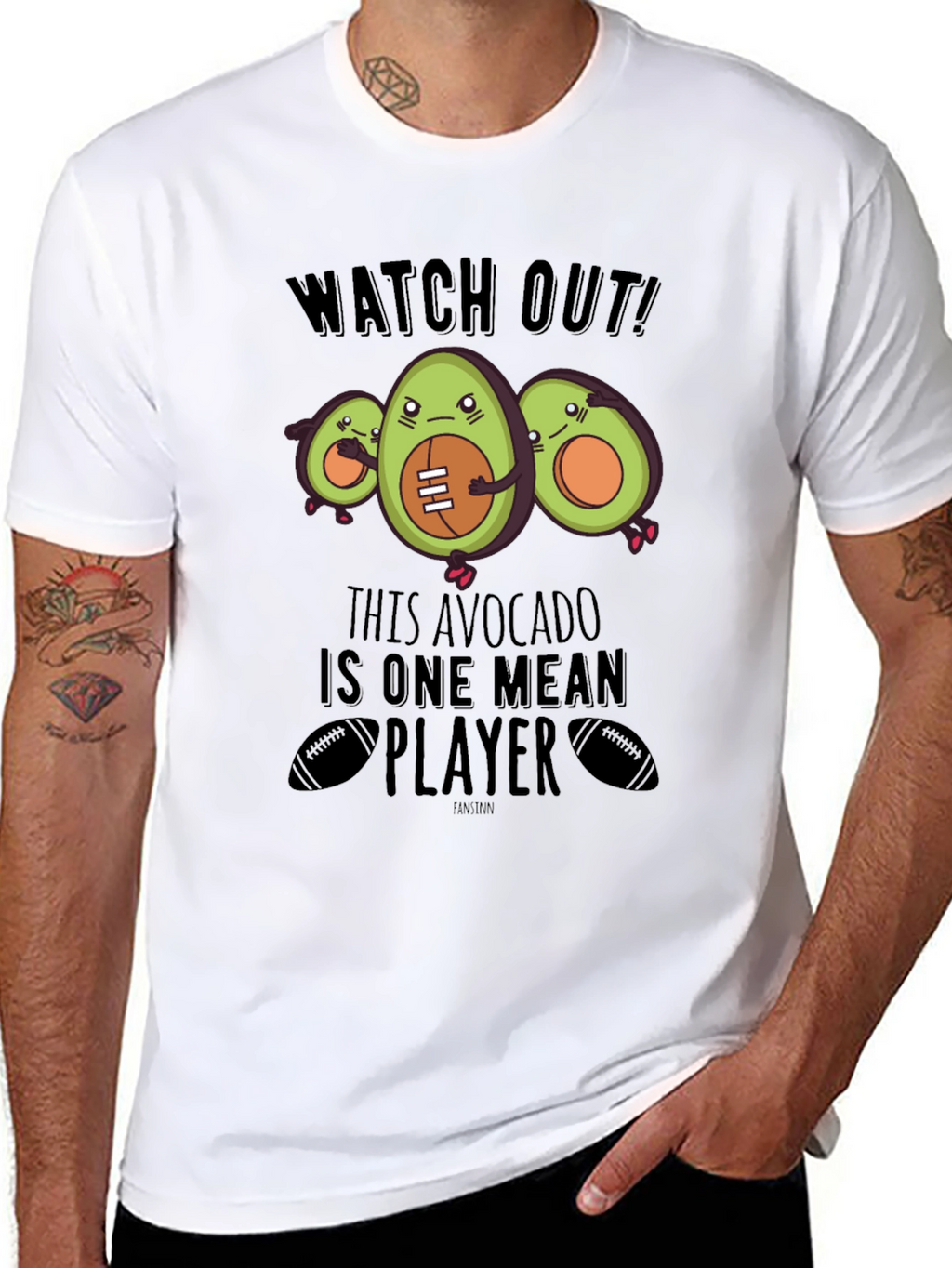 Mean Avocado Football Player Black T-Shirt