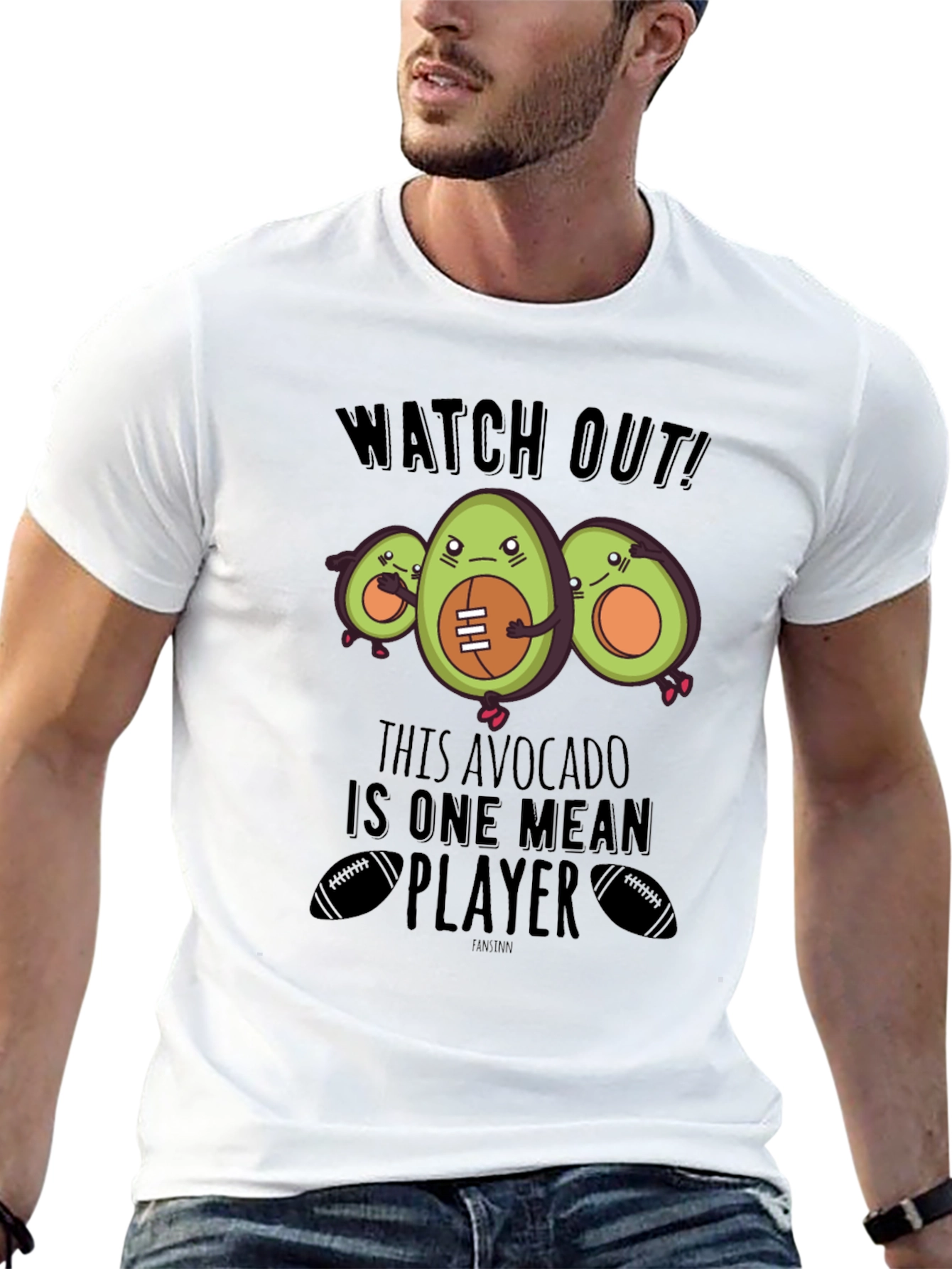 Mean Avocado Football Player Black T-Shirt