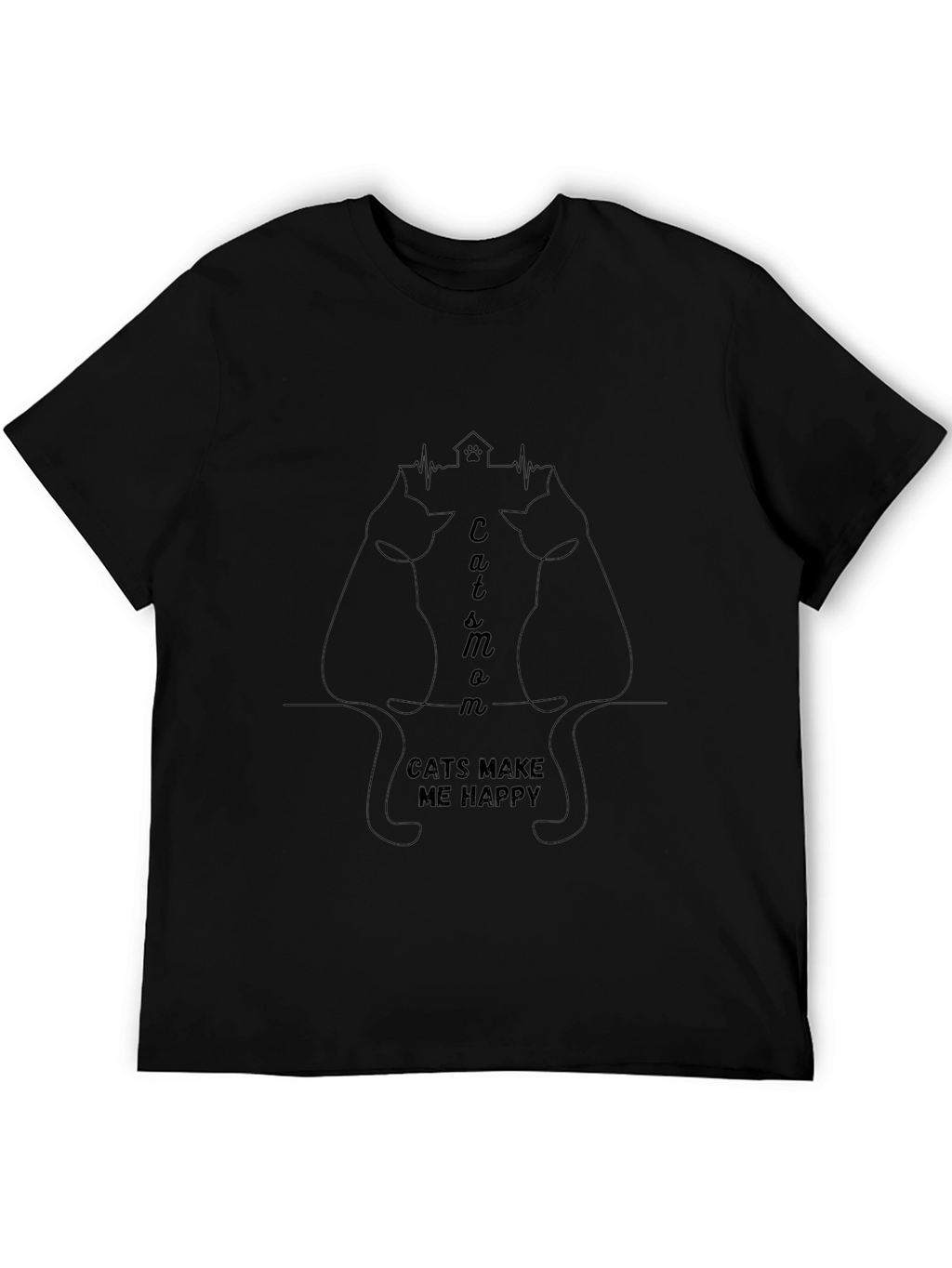 Cats Make Me Happy Graphic Tee - Black