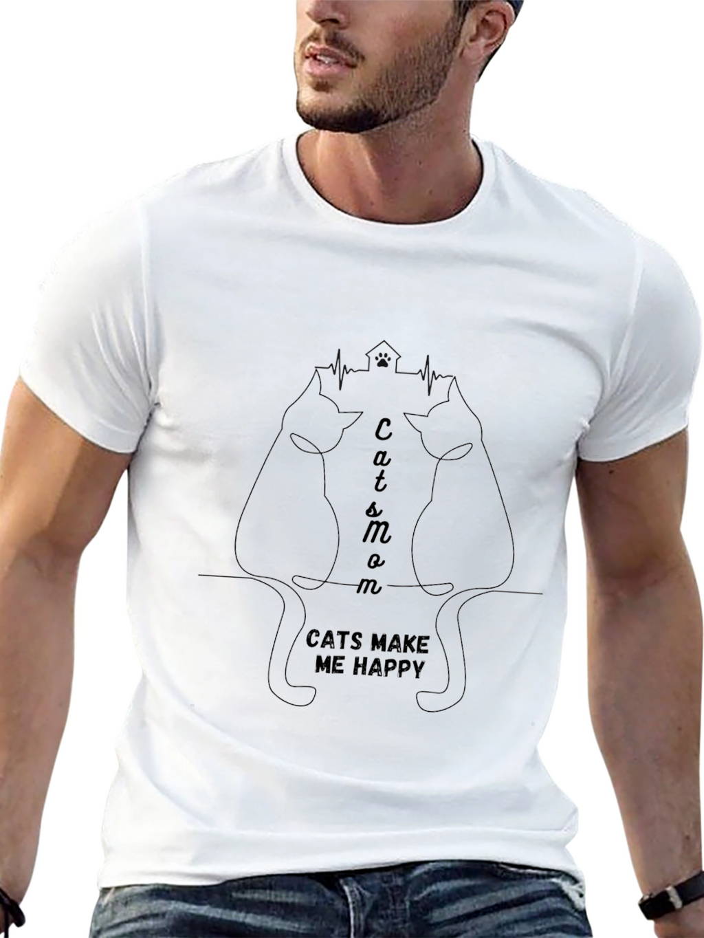 Cats Make Me Happy Graphic Tee - Black