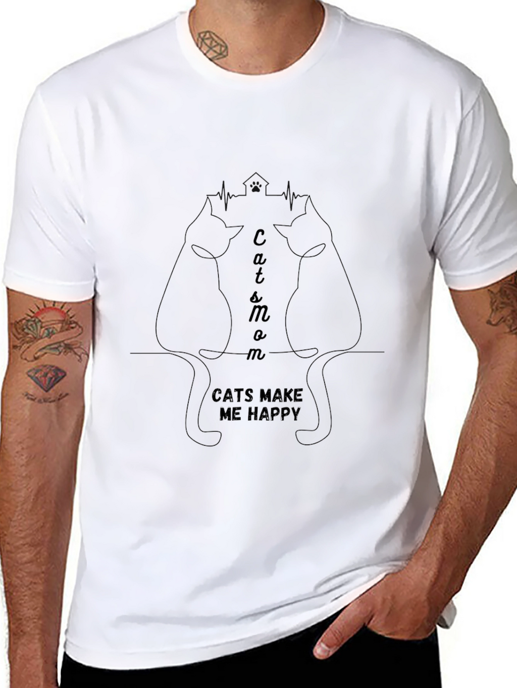Cats Make Me Happy Graphic Tee - Black