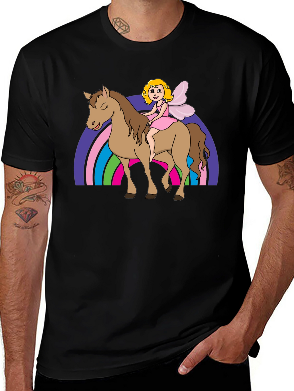 Fairy Riding Horse Graphic Tee - Black