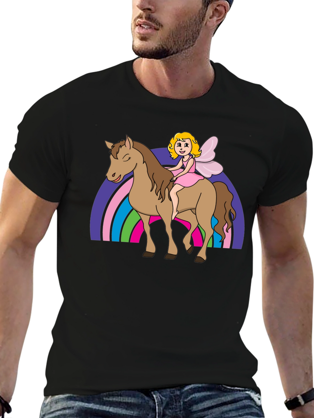 Fairy Riding Horse Graphic Tee - Black