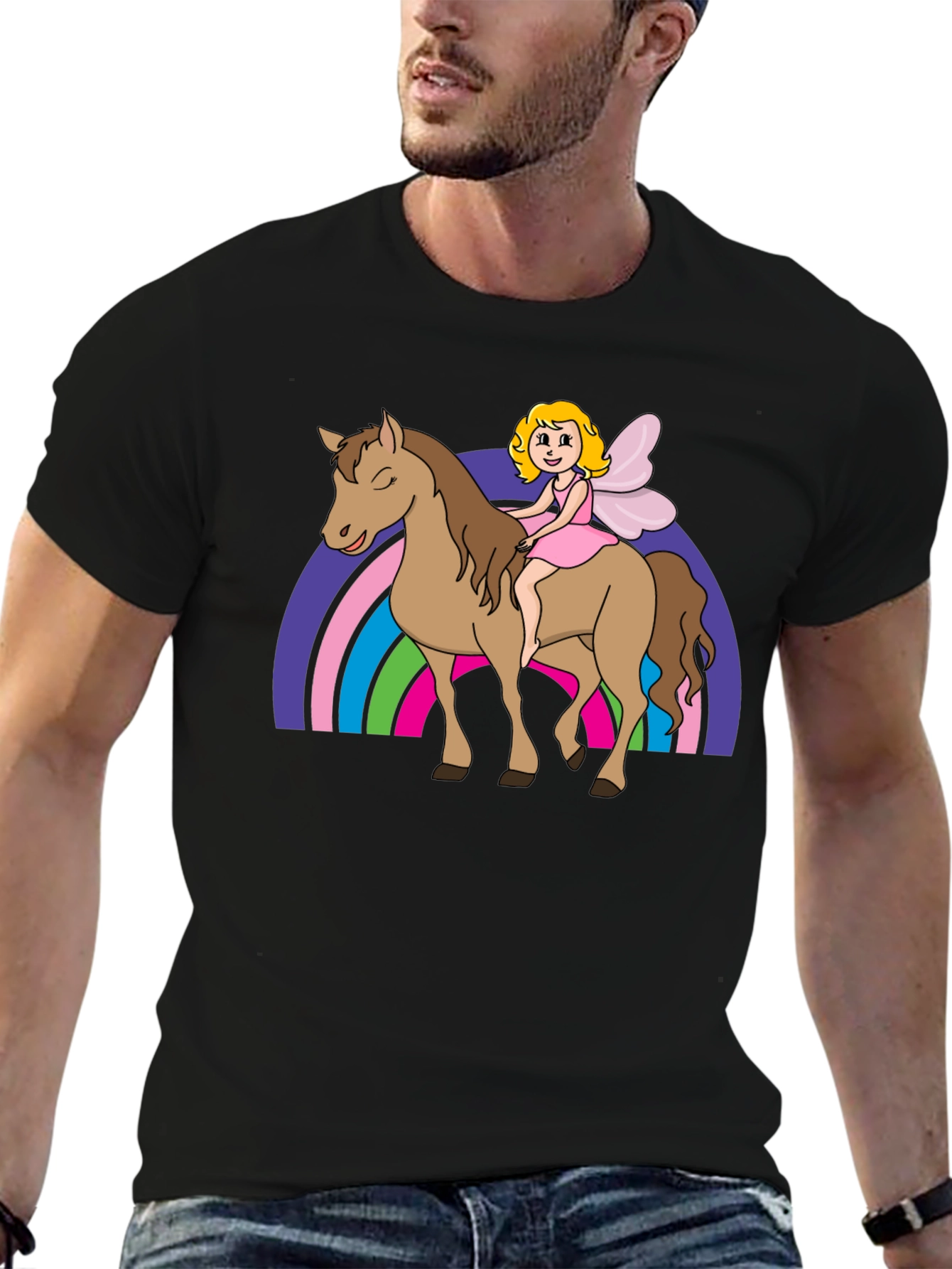 Fairy Riding Horse Graphic Tee - Black