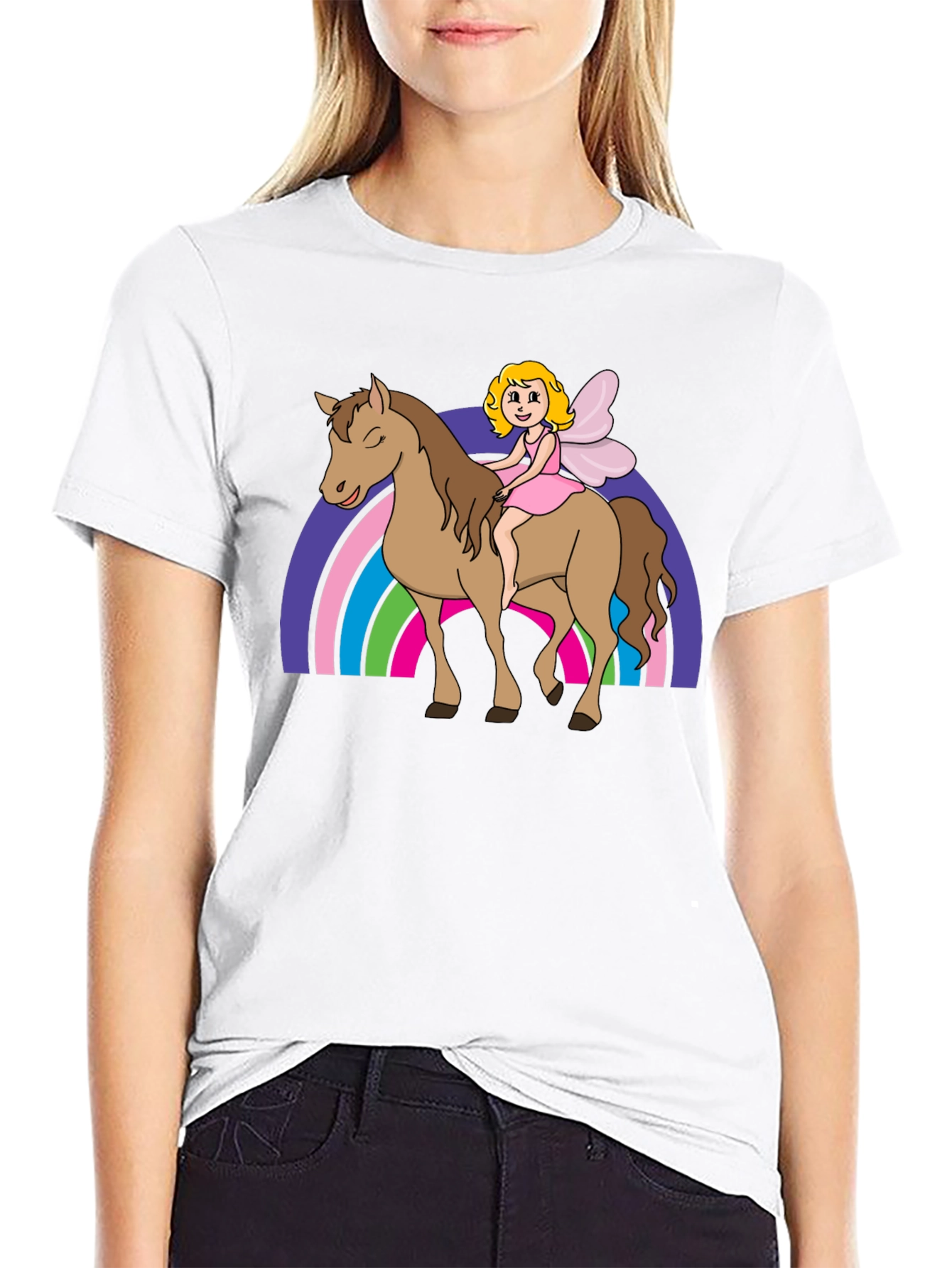 Fairy Riding Horse Graphic Tee - Black