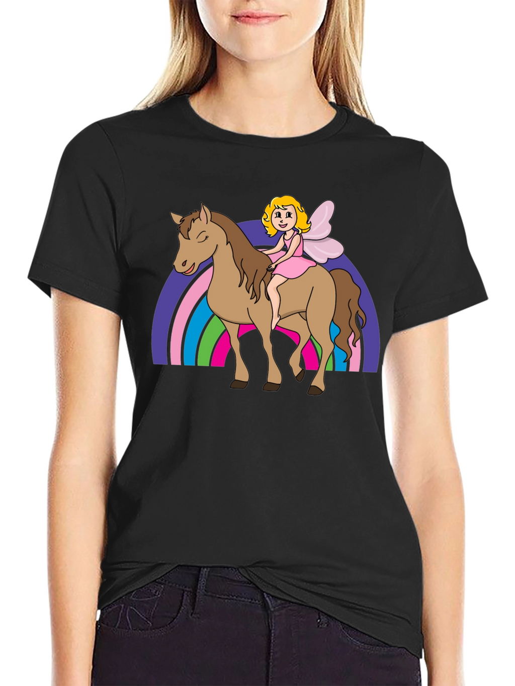 Fairy Riding Horse Graphic Tee - Black