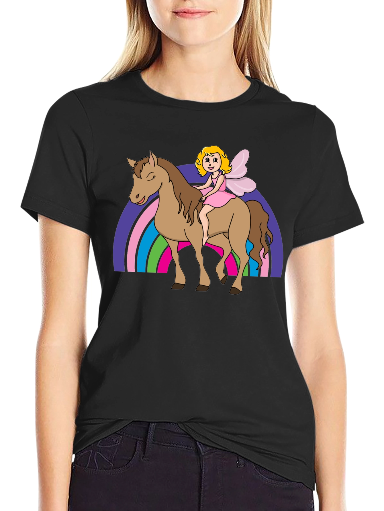 Fairy Riding Horse Graphic Tee - Black