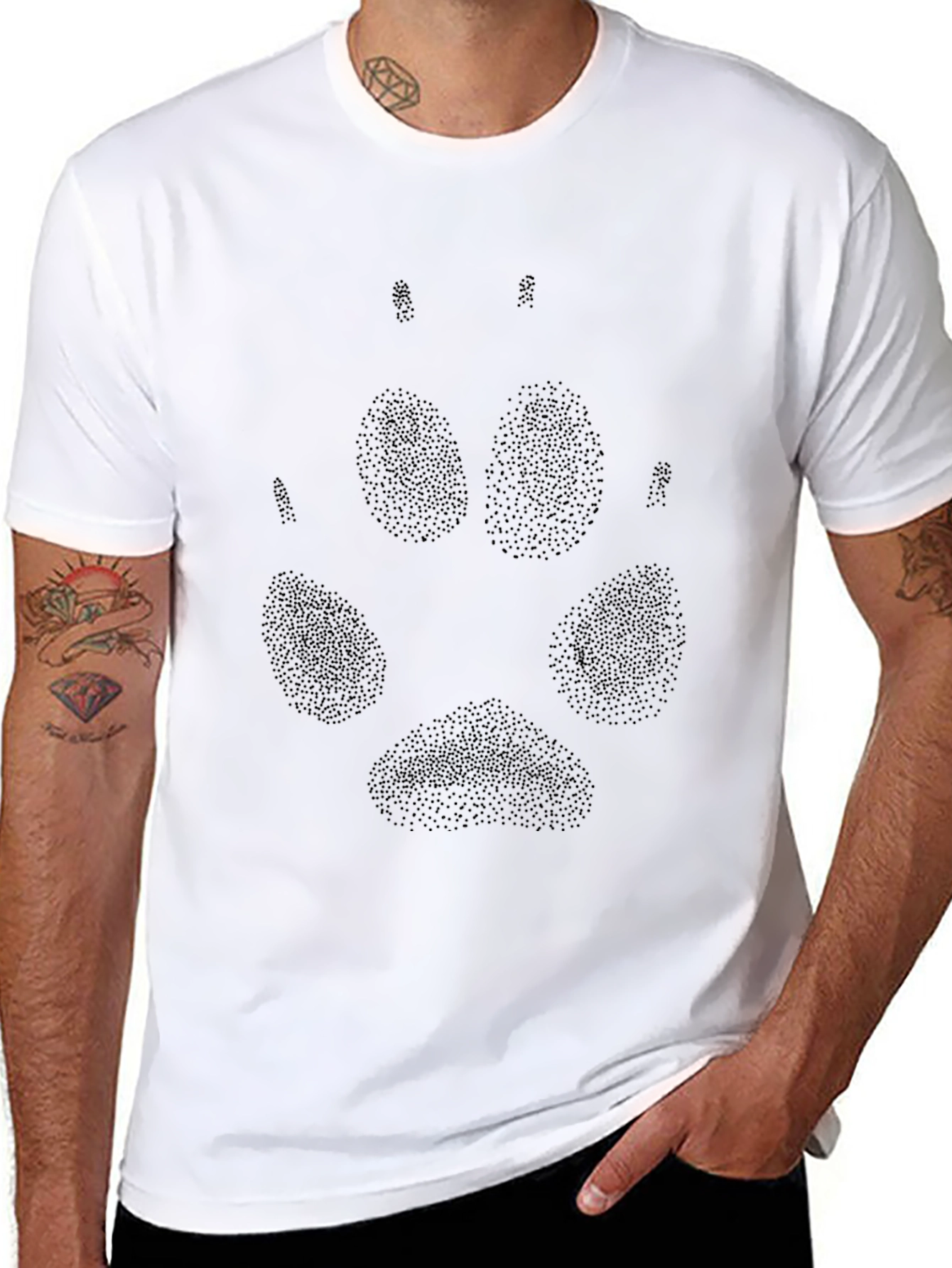 Black Wolf Paw Print T-Shirt - Casual Style