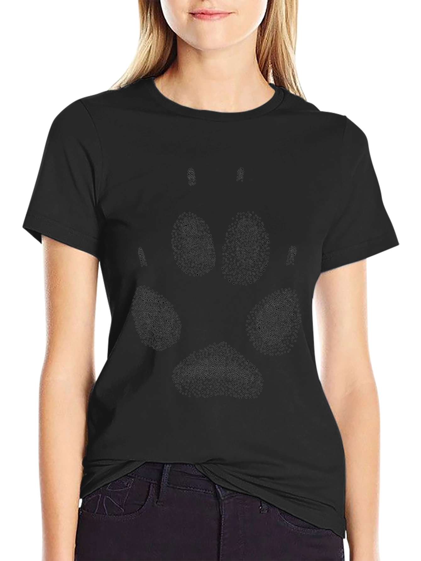 Black Wolf Paw Print T-Shirt - Casual Style