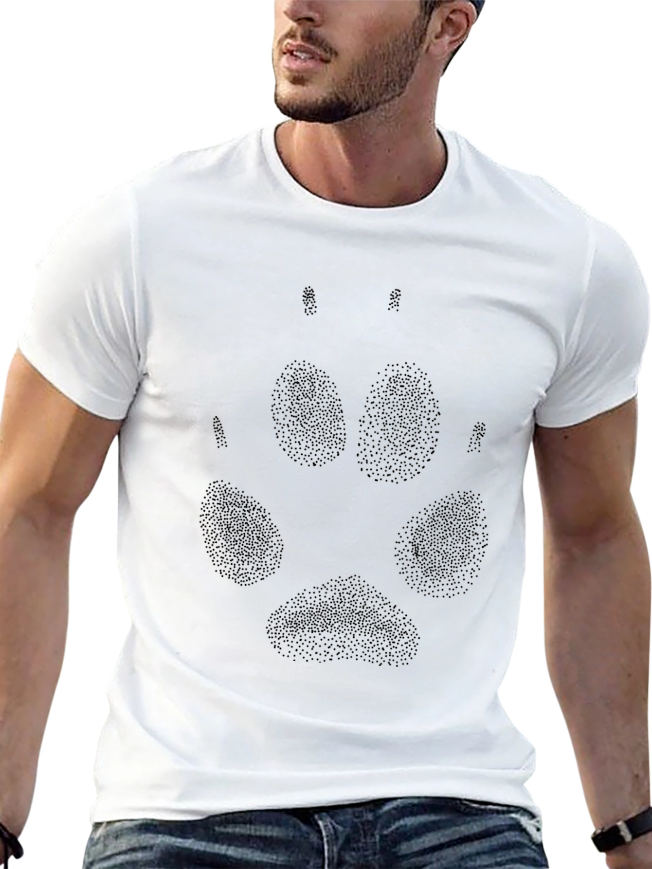 Black Wolf Paw Print T-Shirt - Casual Style