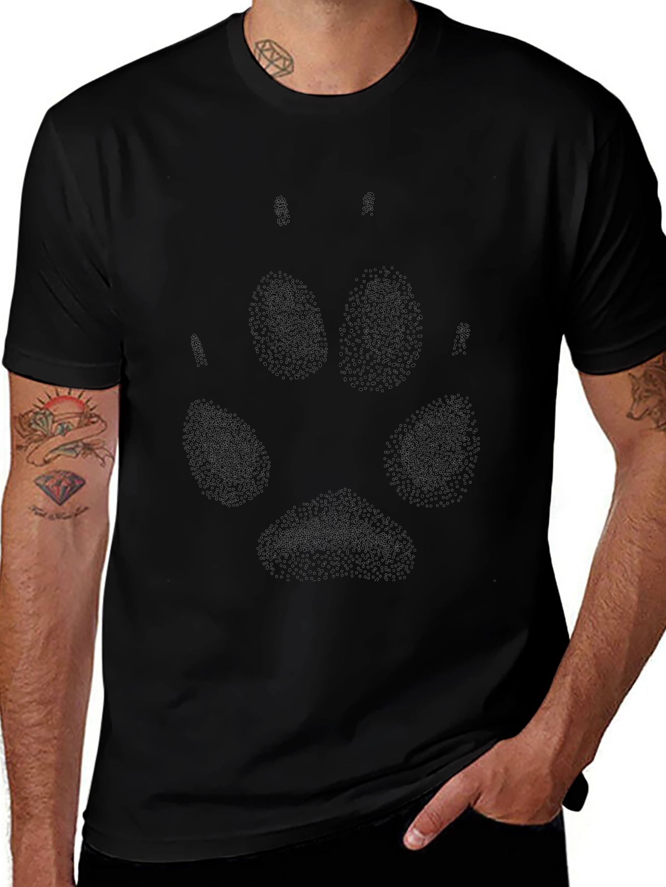 Black Wolf Paw Print T-Shirt - Casual Style