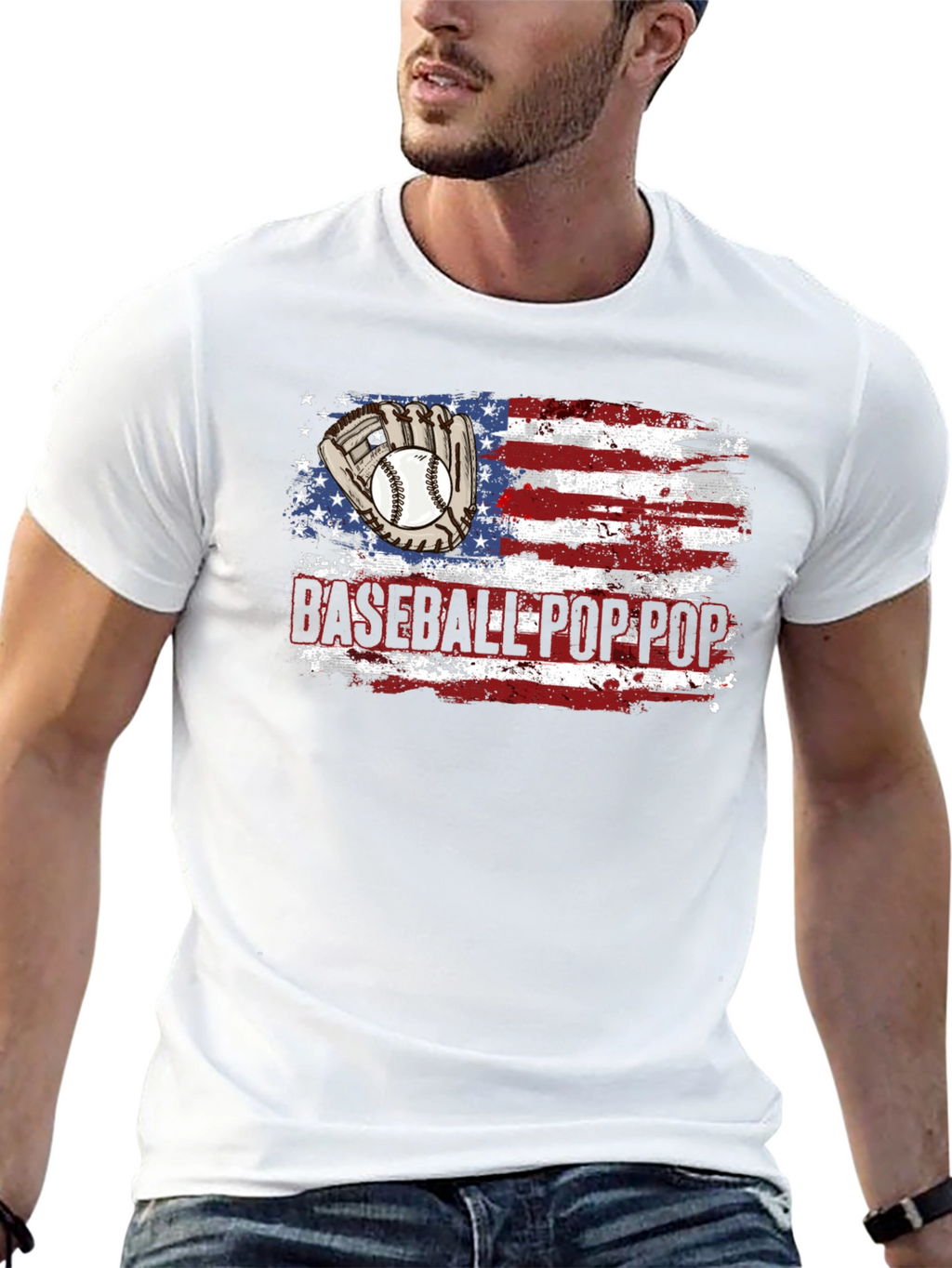 Baseball Pop Pop American Flag T-Shirt